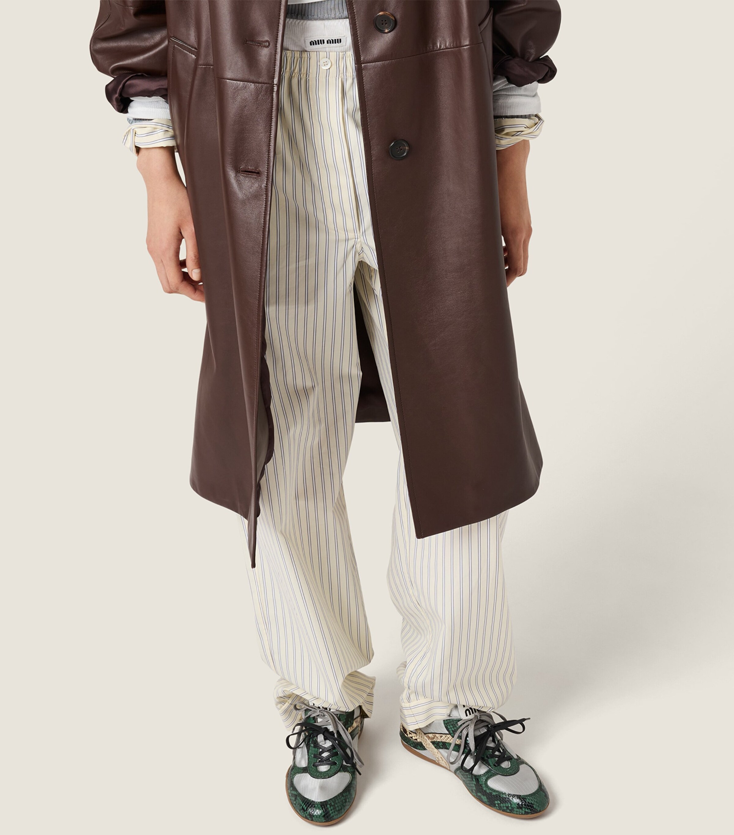 Miu Miu Womens Cotton Stripe Wide-Leg Trousers Image 5