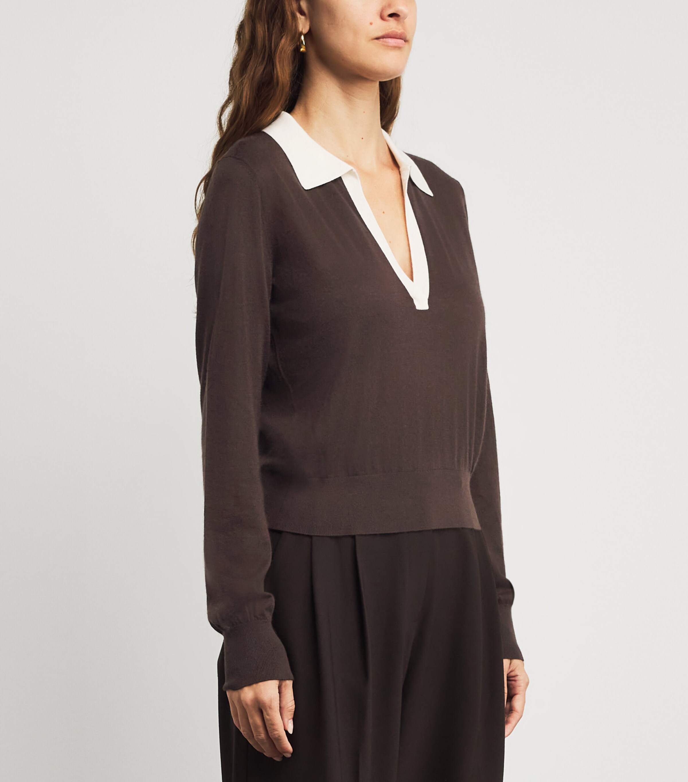 Cashmere-Silk Two-Tone Polo Sweater COFFEE MULTI Image 3