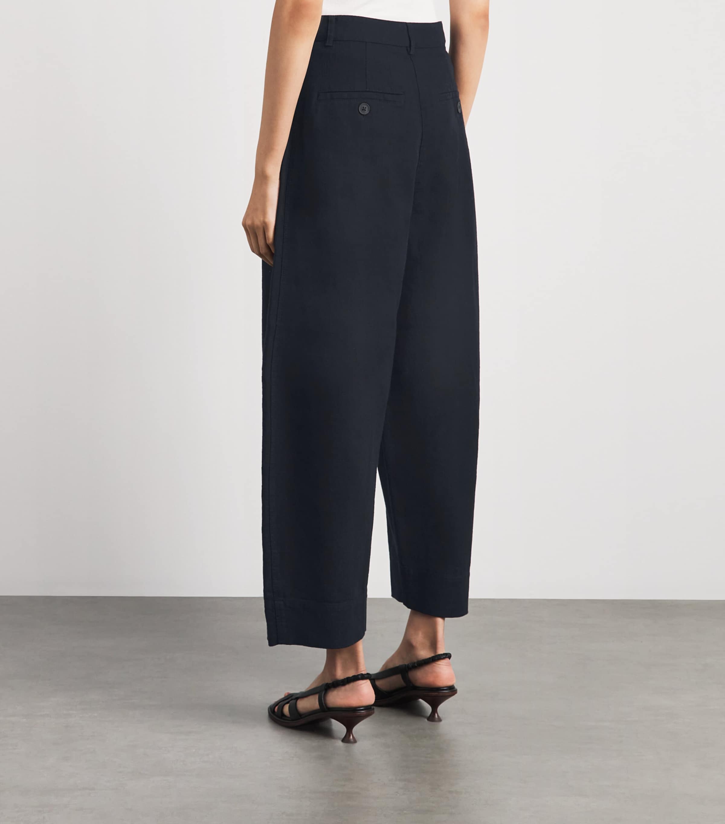 ME+EM Womens Cotton Barrel-Leg Trousers Summer Navy Image 5
