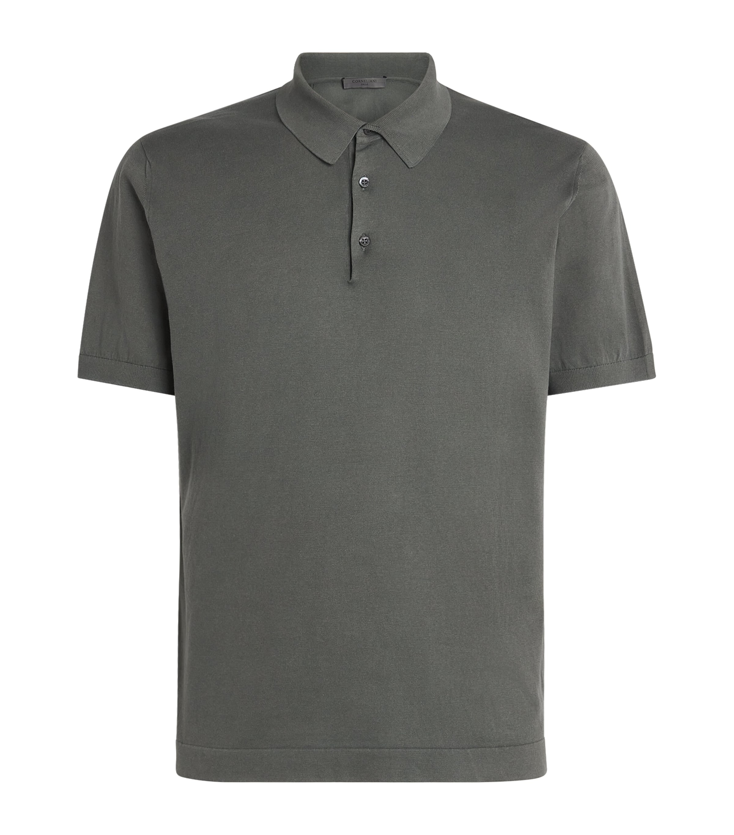 Corneliani Mens Cotton Knitted Polo Shirt Green Coloured Image 1