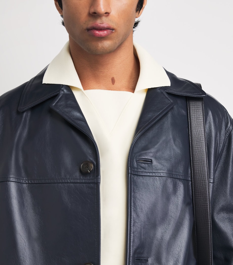 System Mens Leather Jacket Dark Navy Image 3