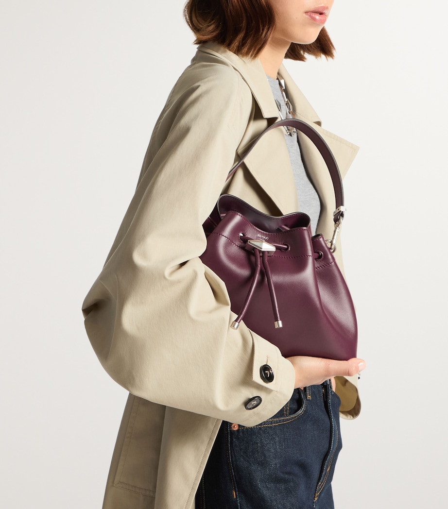 Medium Leather Cinch Bucket Bag GARNET/ANTIQUE SILVE Image 6