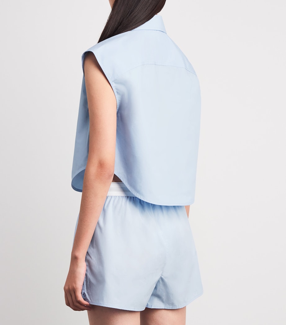 Cotton Necklace-Detail Cropped Shirt 459B OXFORD BLUE Image 4