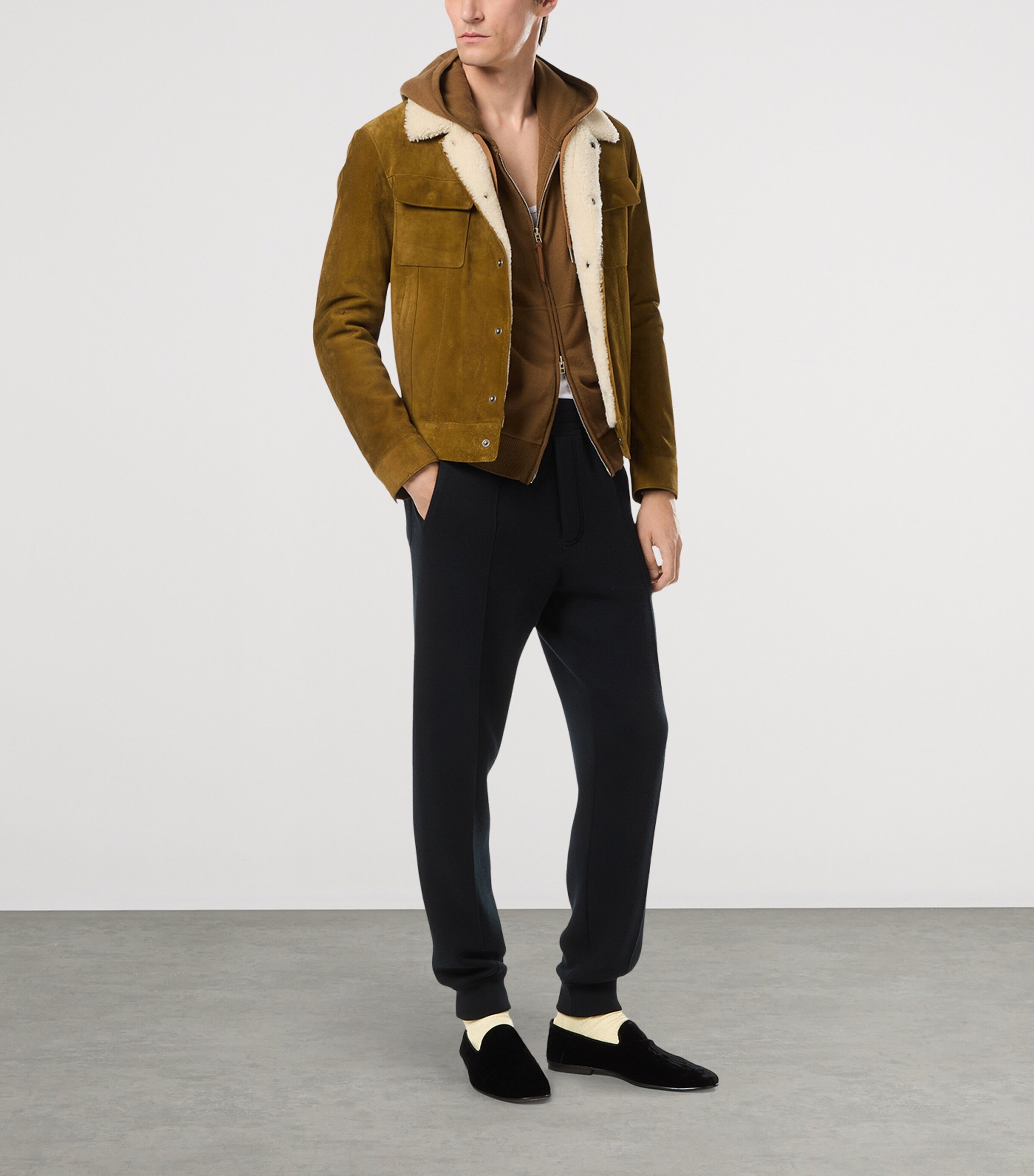 Calf Leather Shearling-Trim Bomber Jacket GCG Image 4