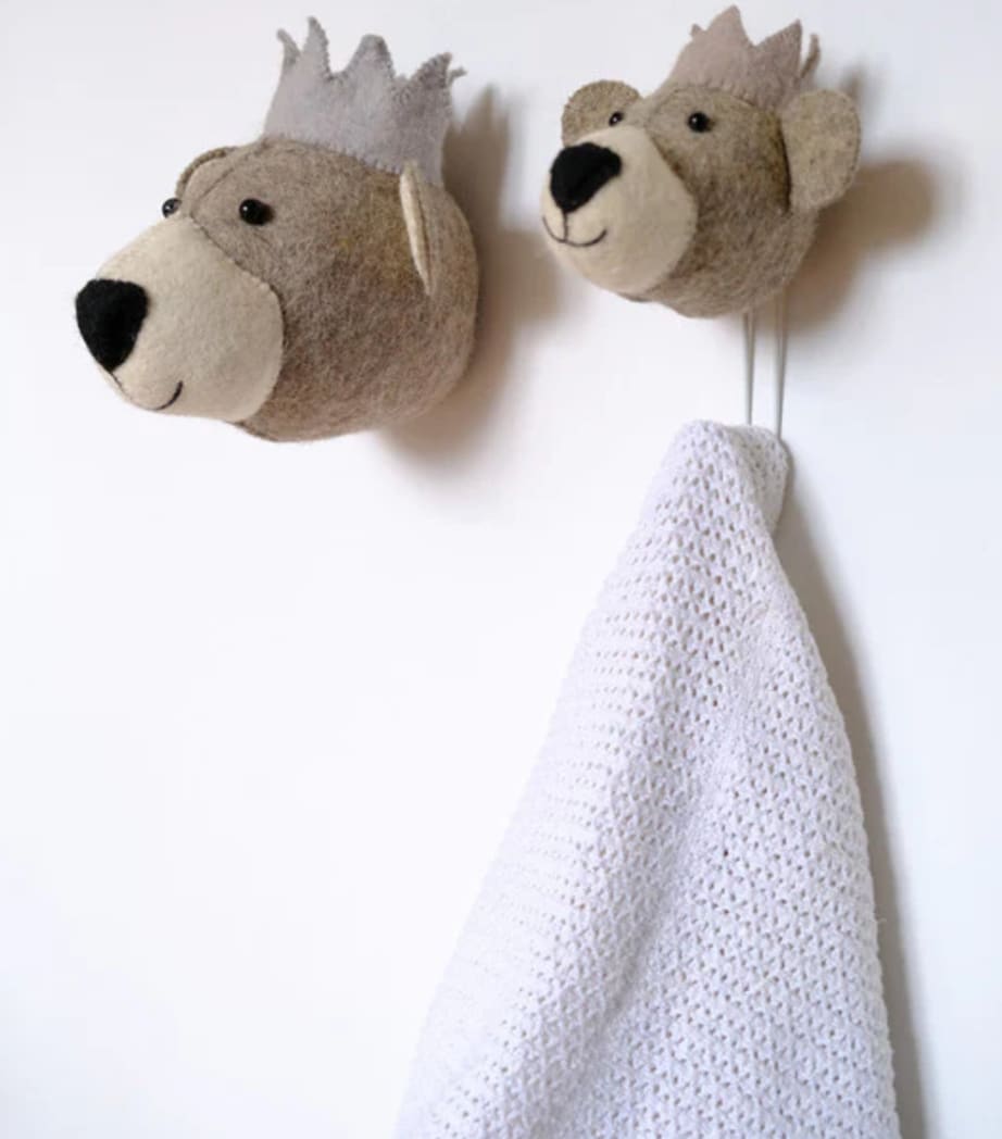 Mini Organic Wool Bear Head Decoration (23cm) GREY Image 2