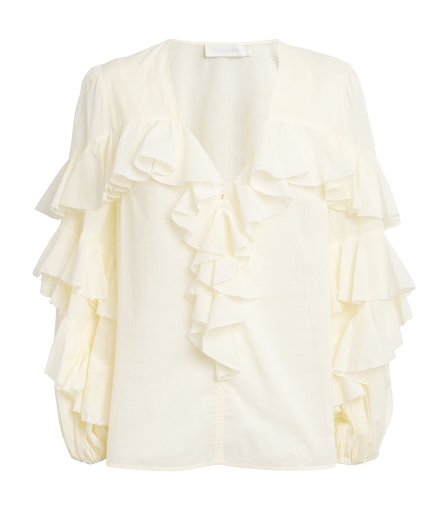 Cotton Ruffled V-Neck Blouse TEA Image 1