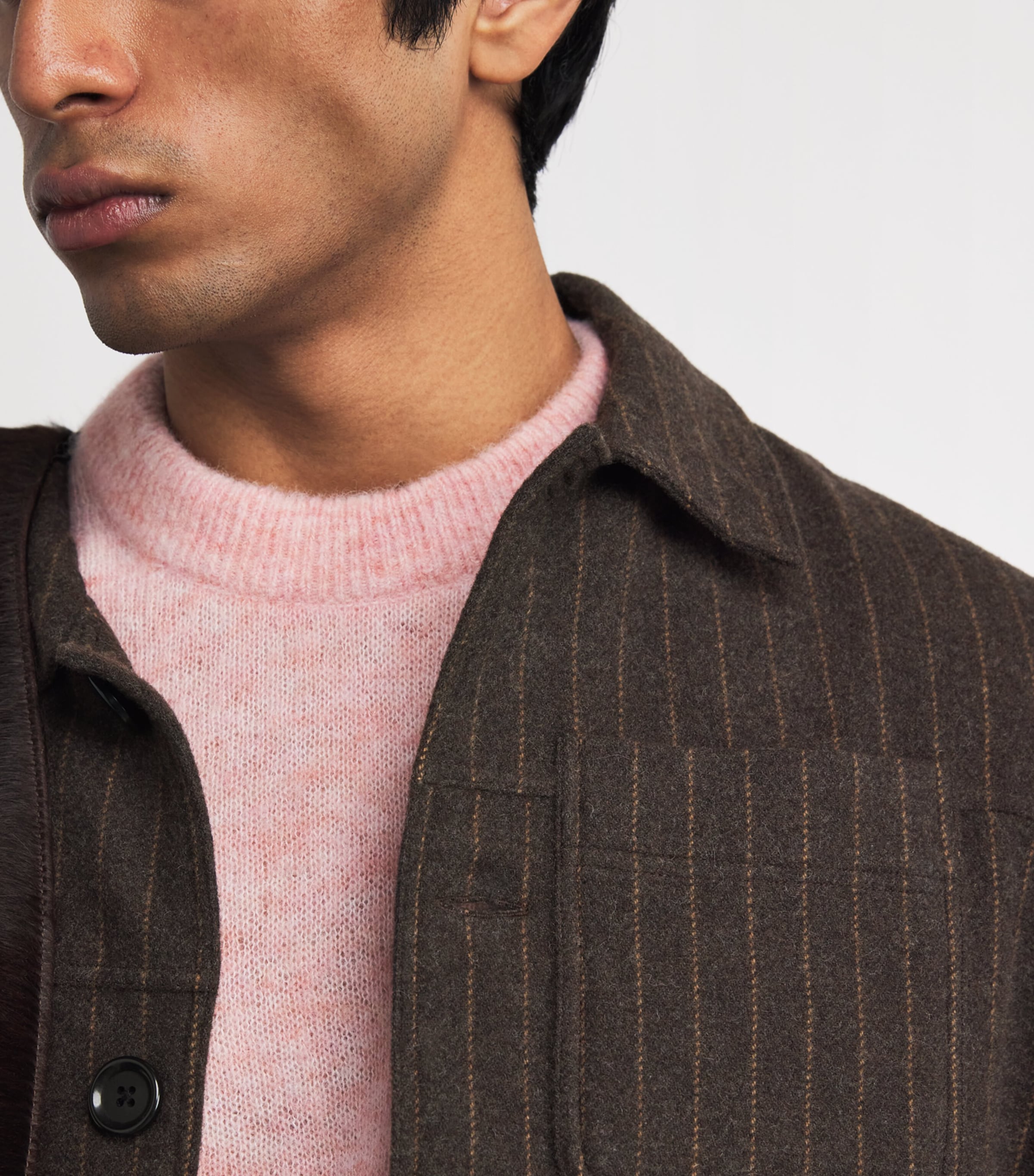Wool-Blend Stripe Overshirt BROWN Image 6
