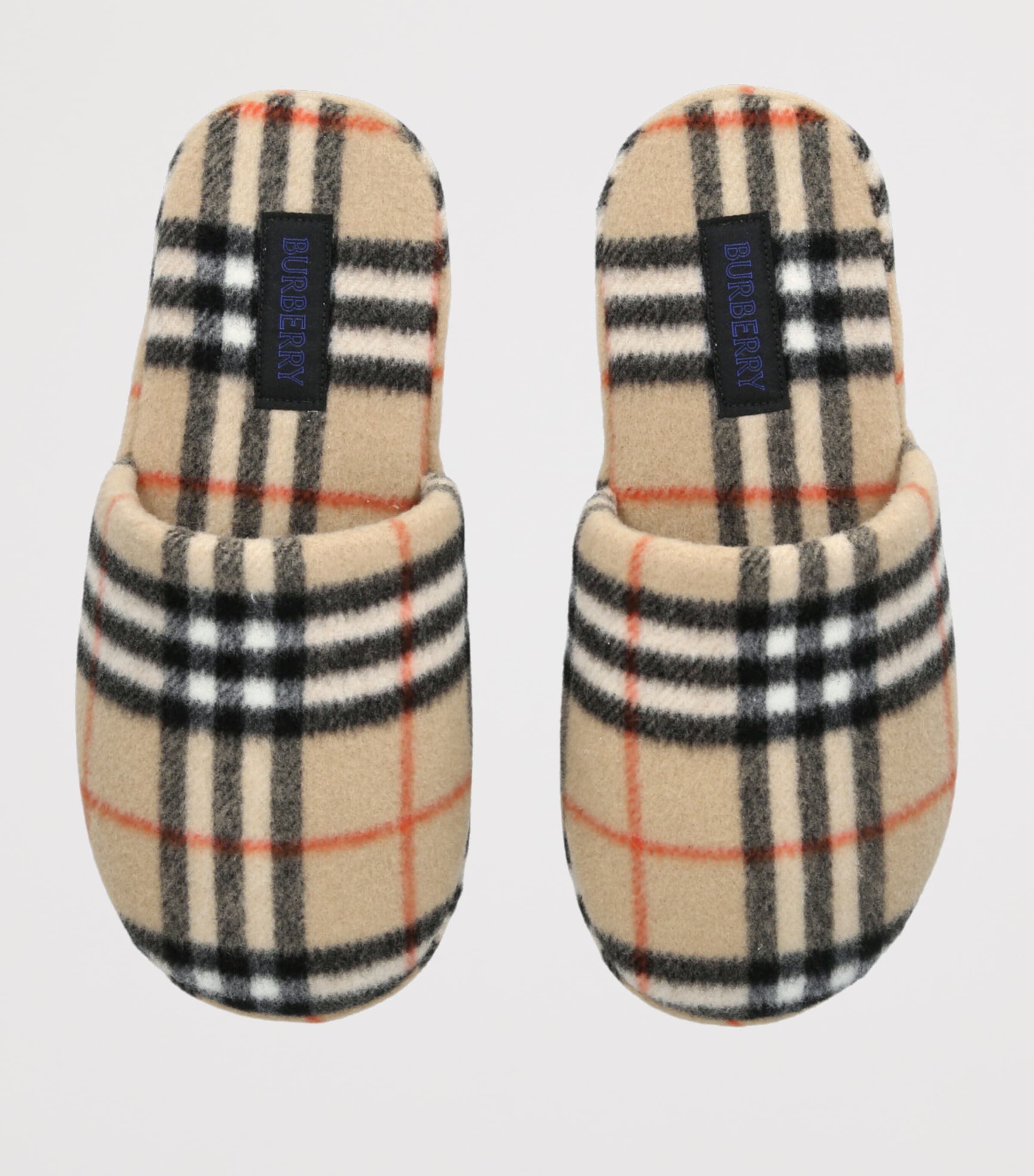 Wool-Blend Check Slippers BEIGE COMB Image 4