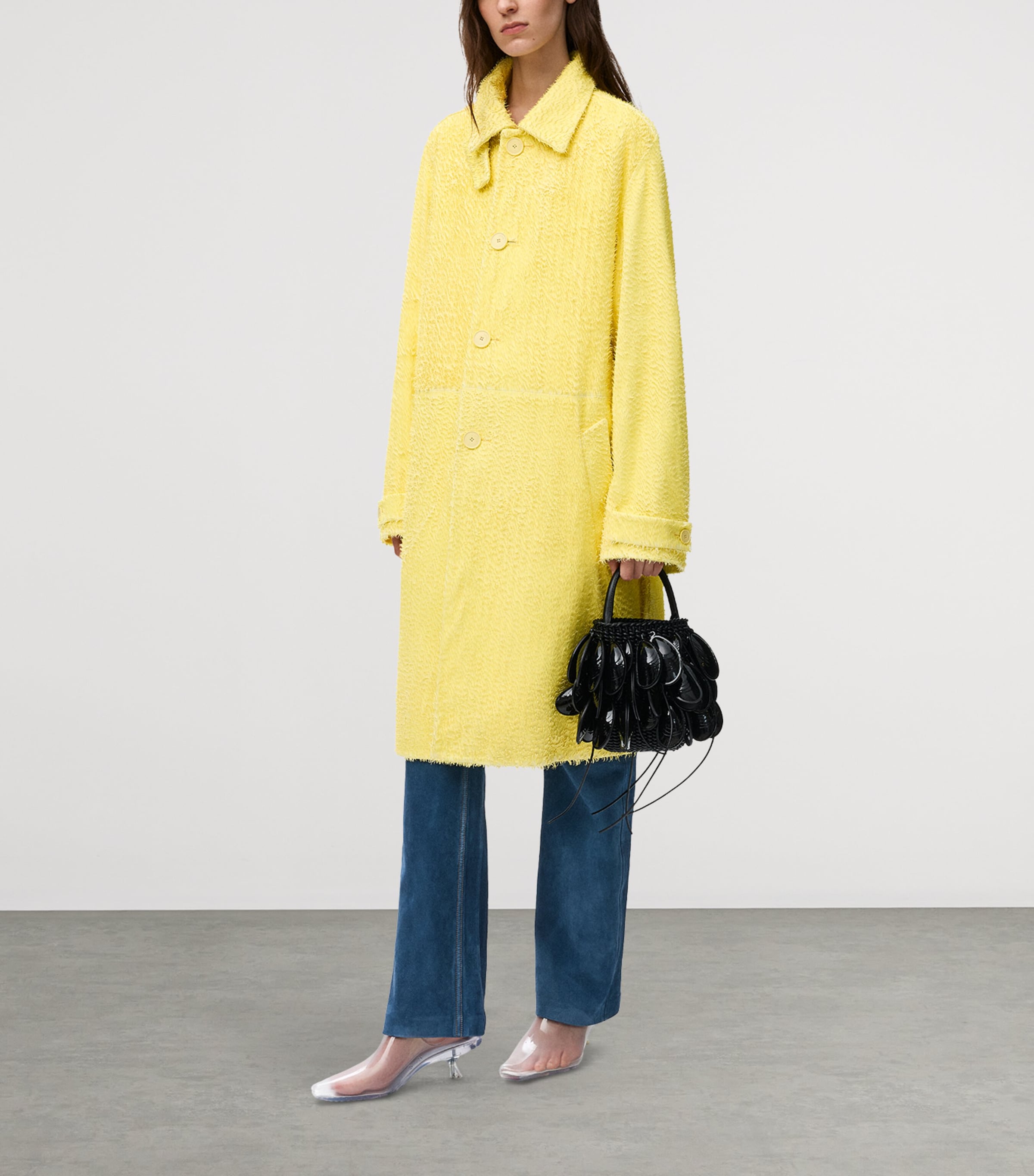 LOEWE Womens Lambskin Textured Trench Coat Yellow Image 3