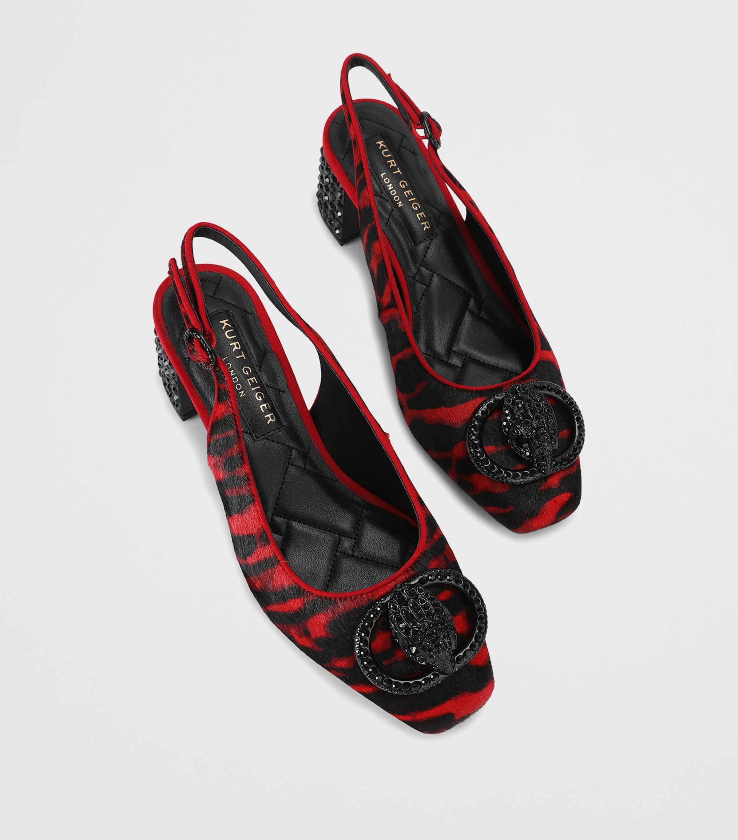 Kurt Geiger London Haircalf Chelsea Slingback Block Heels Red Comb Image 4