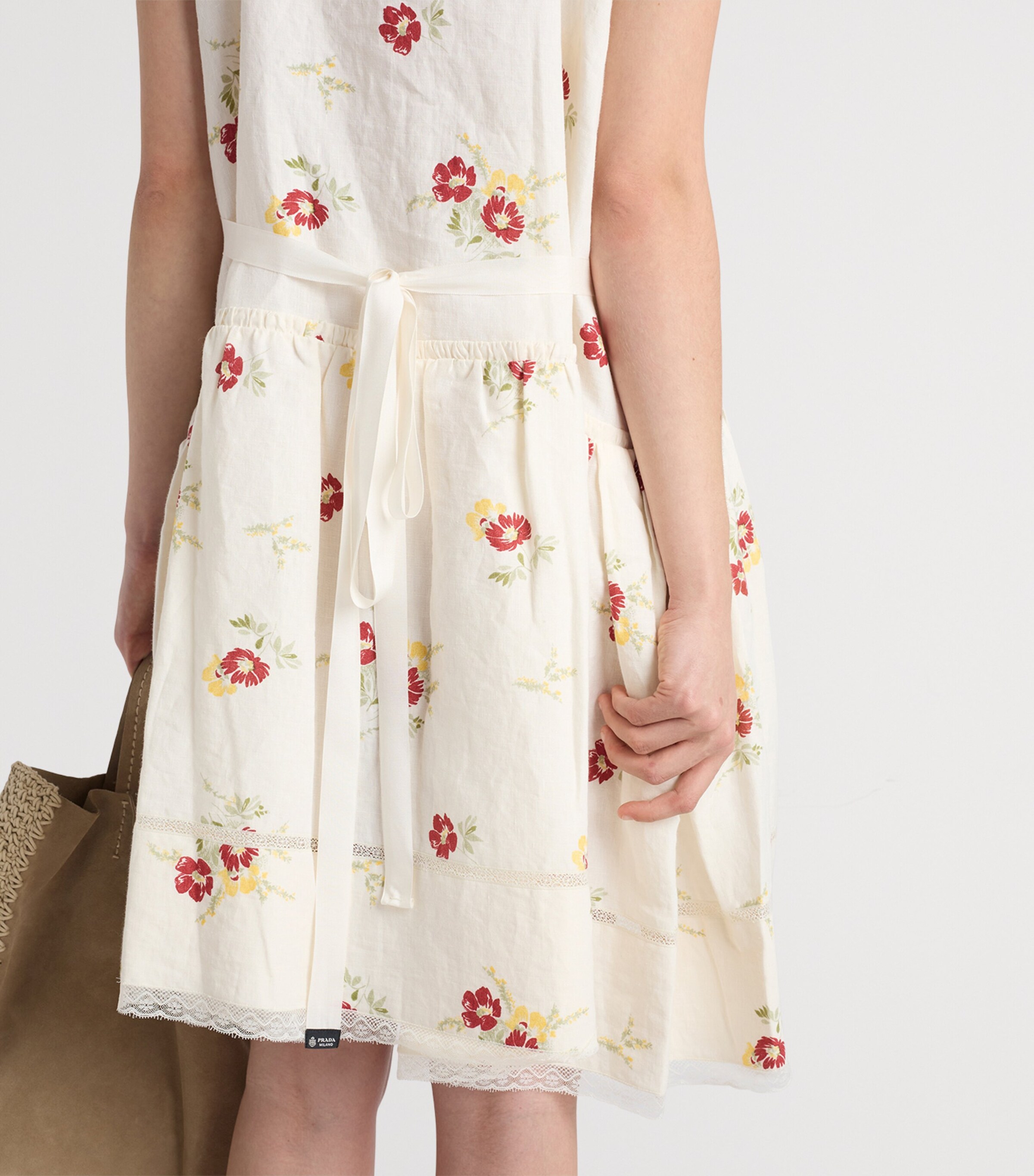 Prada Womens Linen Floral Mini Dress Red Image 5