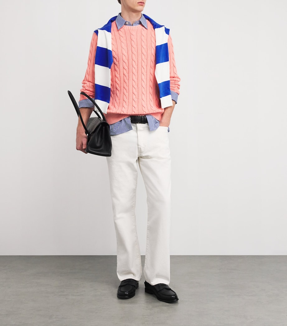 Cotton Cable-Knit Polo Pony Sweater PINK Image 2