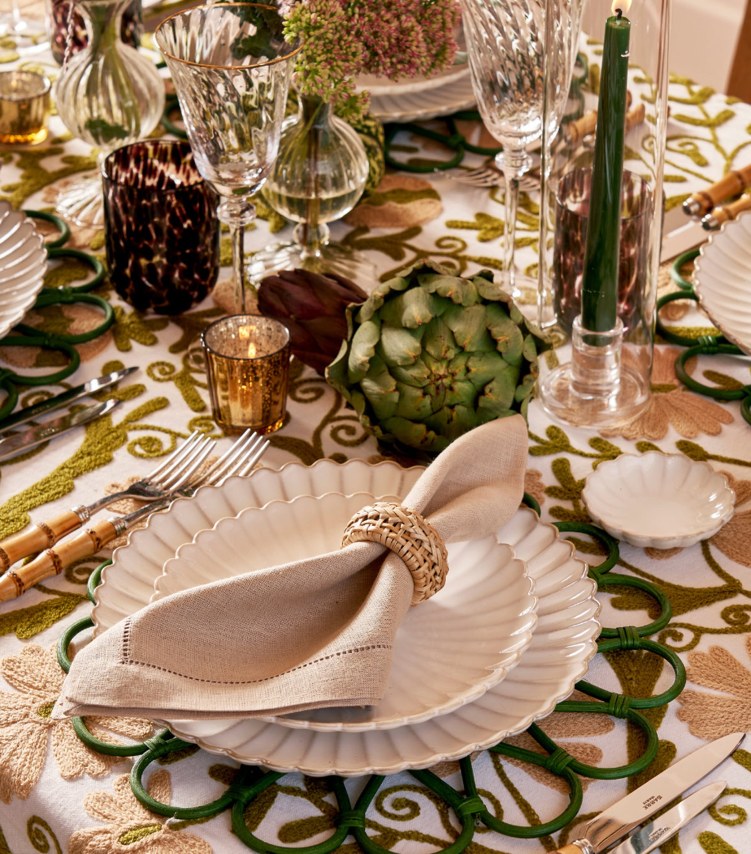 Cotton Suzani Tablecloth (180cm x 300cm) GREEN Image 4