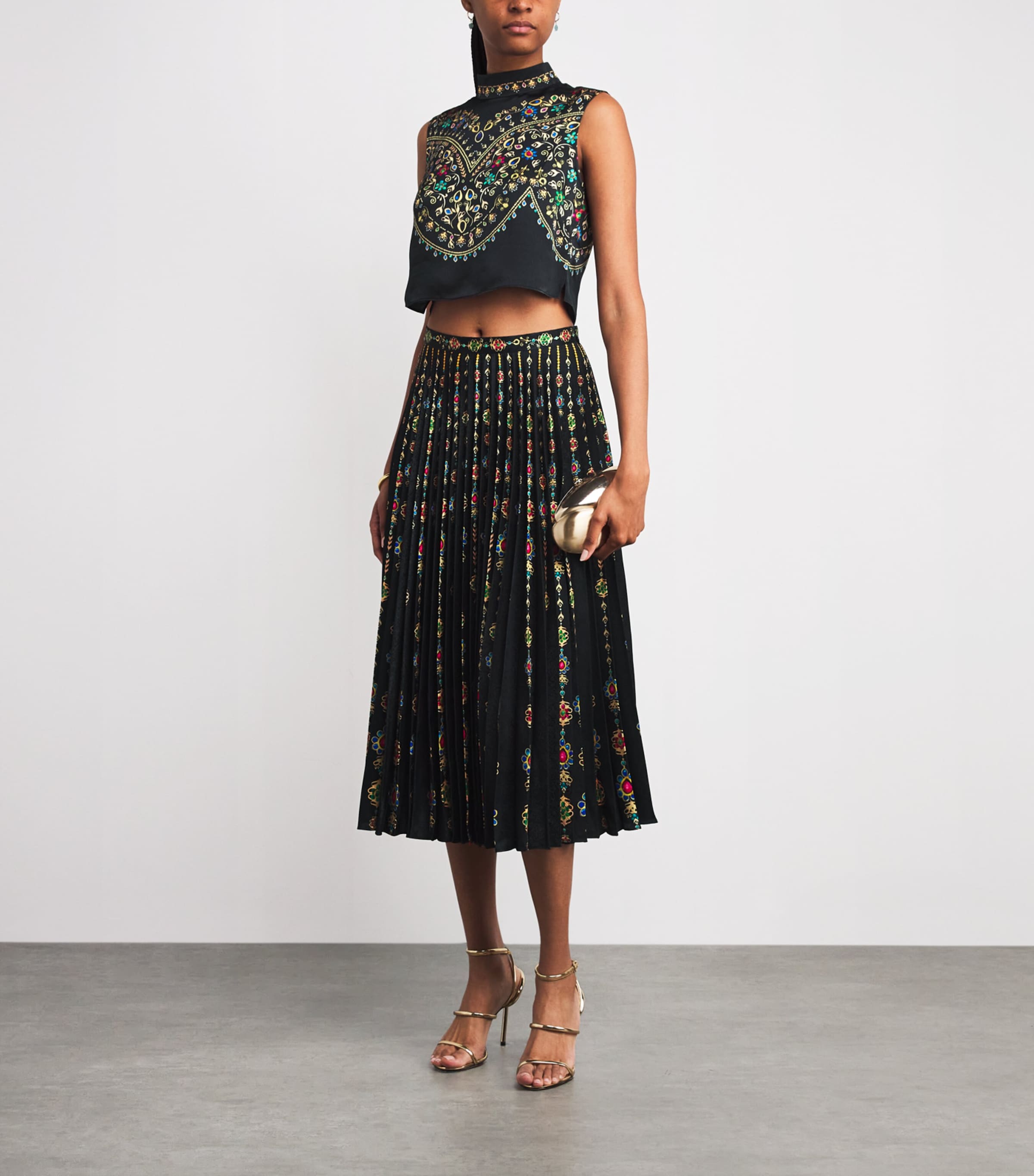 Satin Pendant Stripe Print Pleated Midi Skirt 2346-PENDANT STRIPE Image 2