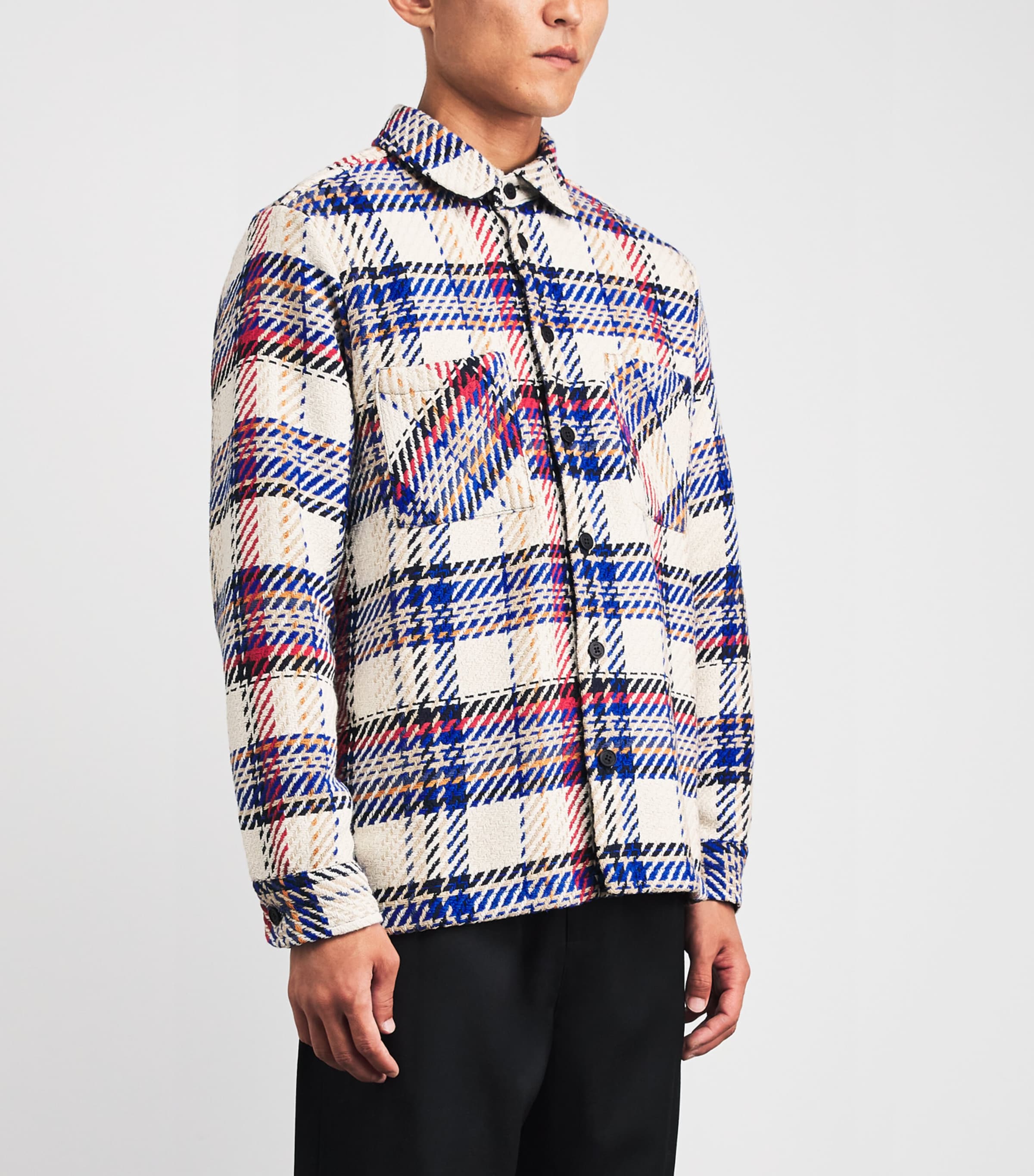 Wax London Mens Check Whiting Overshirt Ecru / Red Image 4