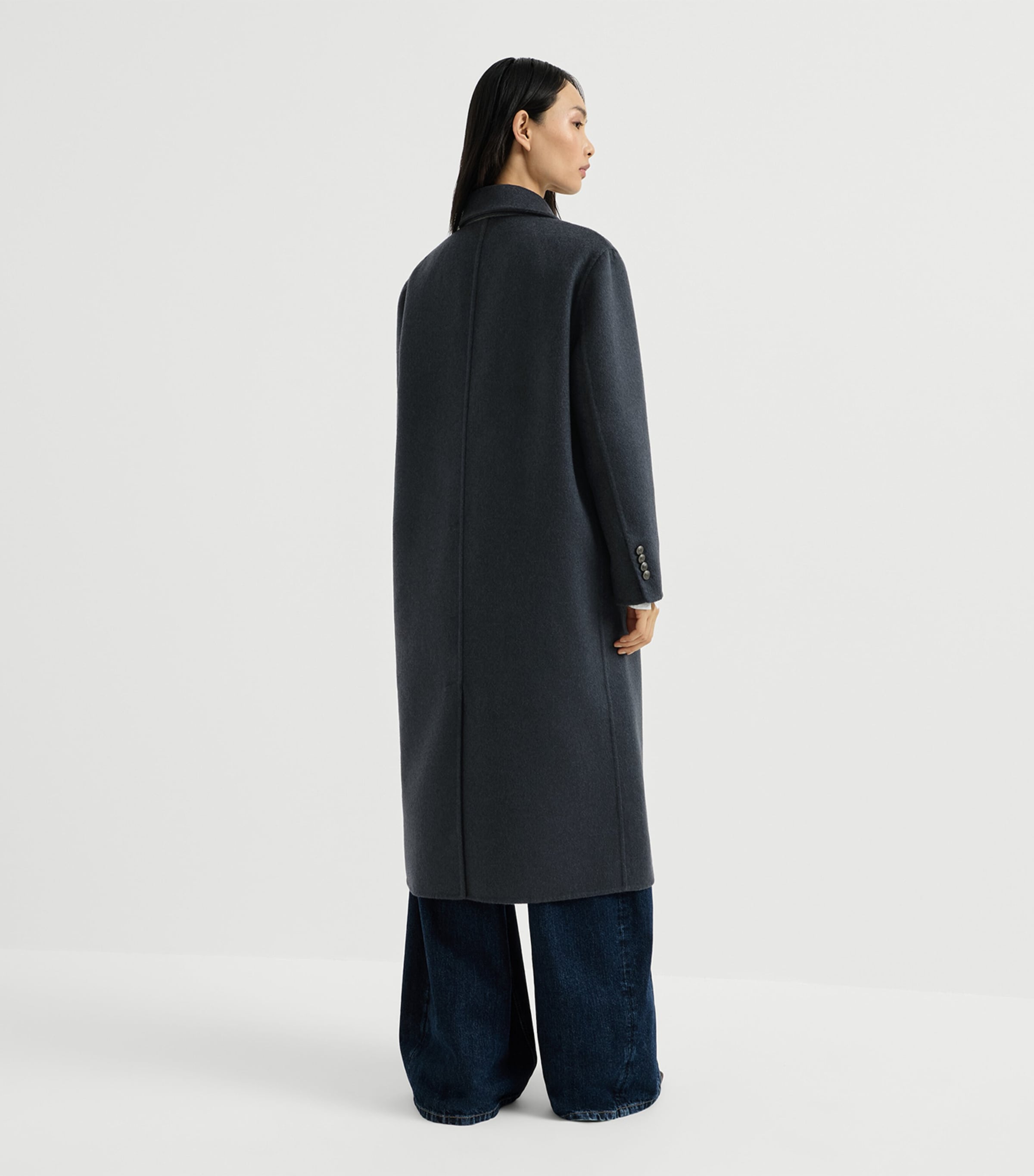 Brunello Cucinelli Womens Cashmere Double-Breasted Overcoat Blu Freddo Image 3