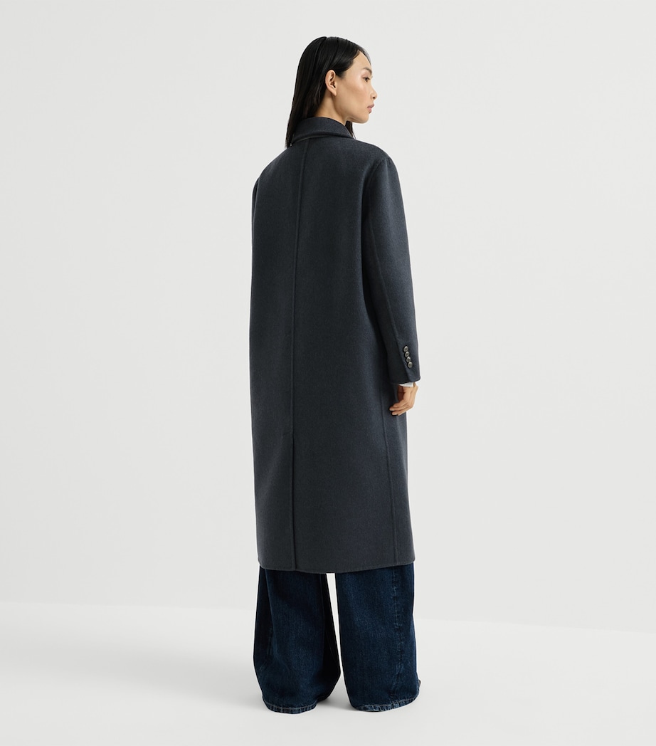 Brunello Cucinelli Womens Cashmere Double-Breasted Overcoat Blu Freddo Image 3