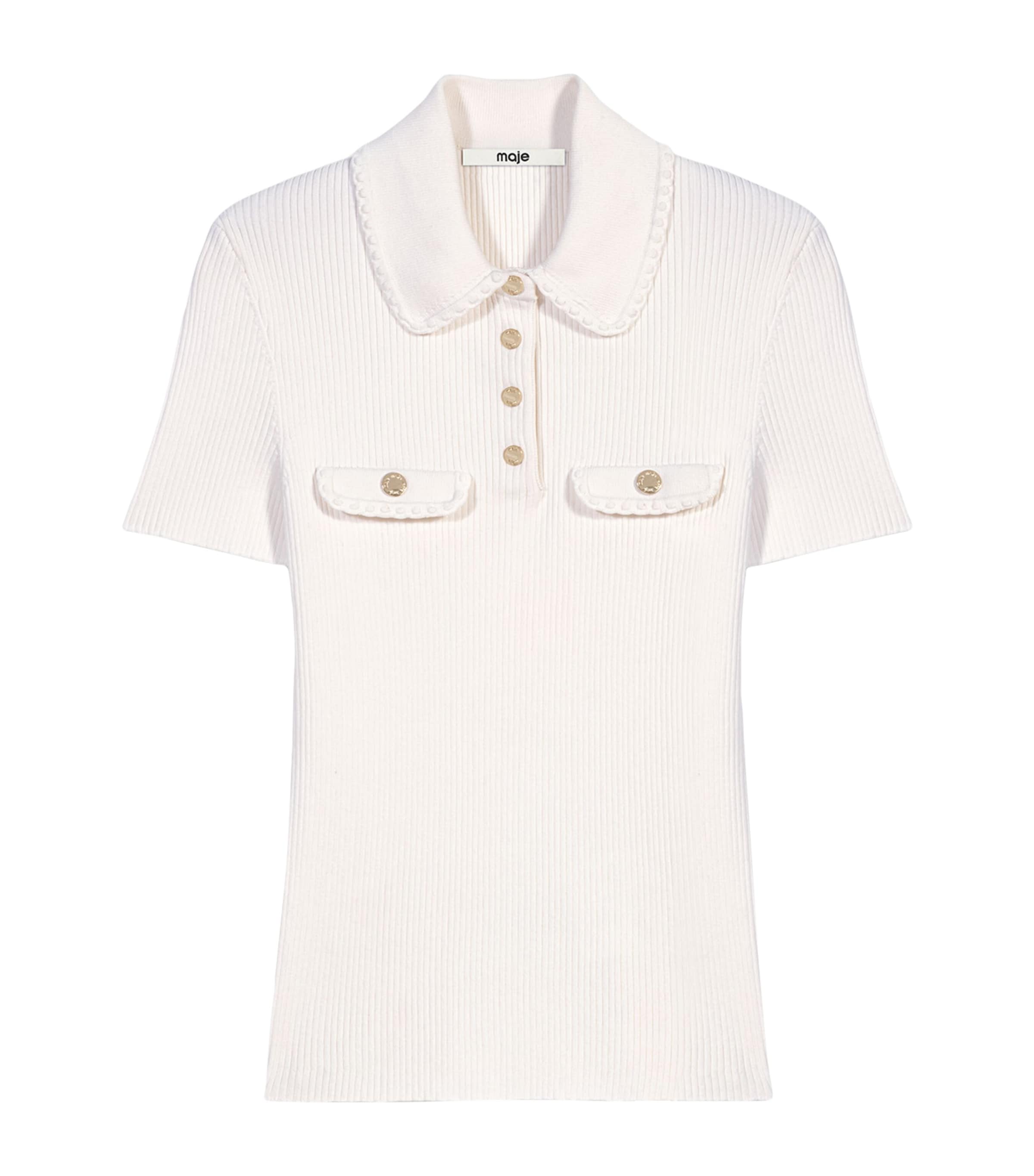 Maje Womens Ribbed Polo Shirt Ecru Image 1