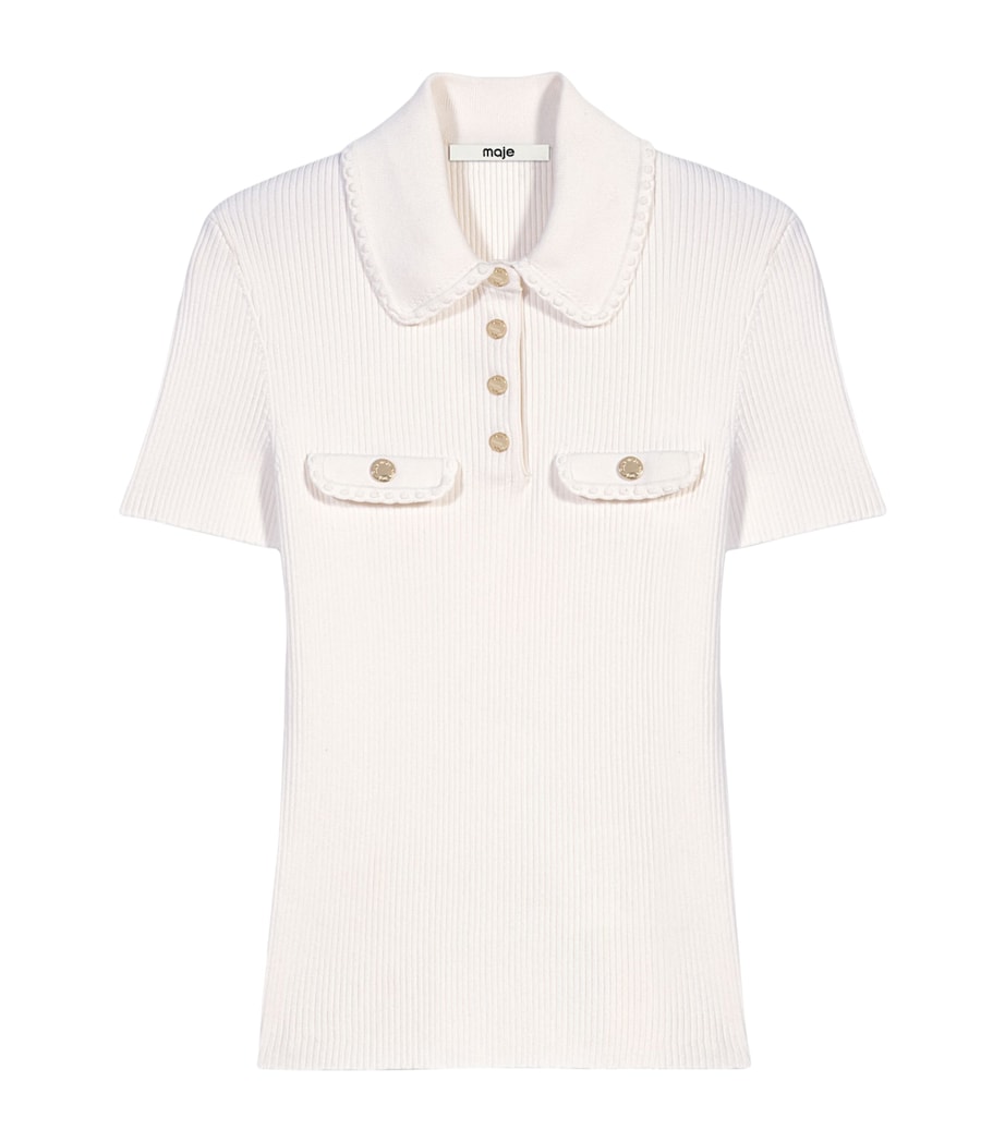 Maje Womens Ribbed Polo Shirt Ecru Image 1