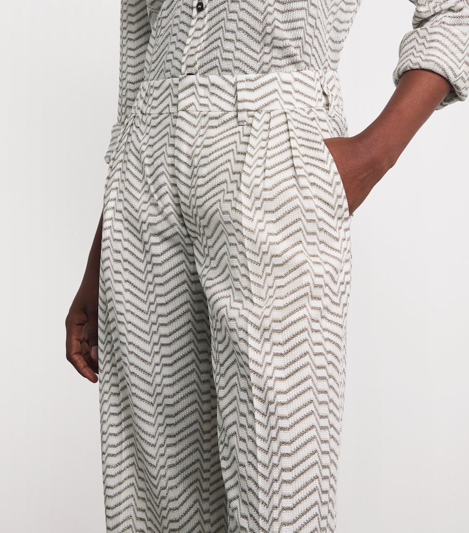 Missoni Womens Chevron Pleated Wide-Leg Trousers White And Gold Image 3