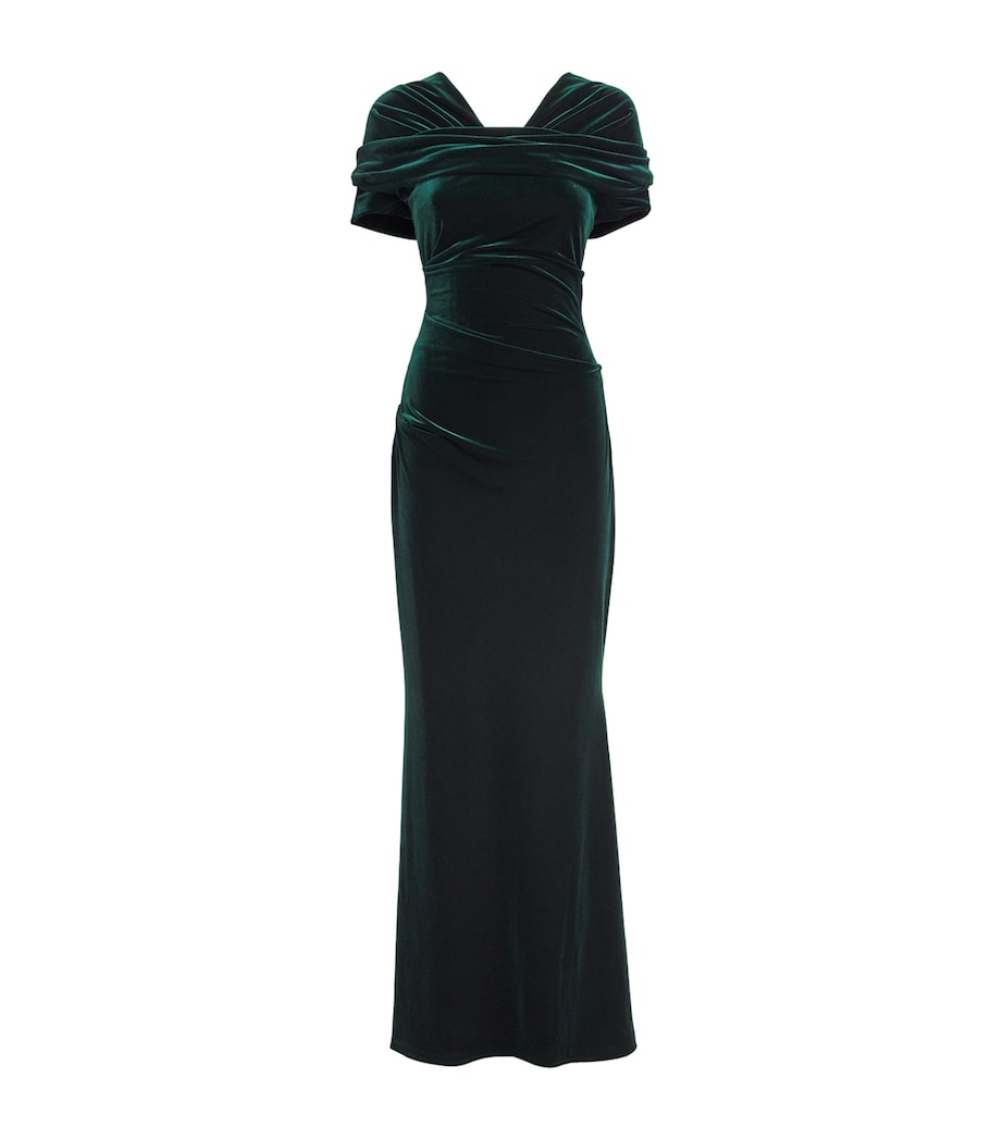 Talbot Runhof Womens Stretch-Velvet Draped Gown Hunter Green Image 1