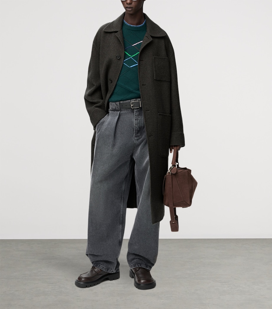 Wool-Silk Collared Coat KHAKI BROWN/BLUE Image 2