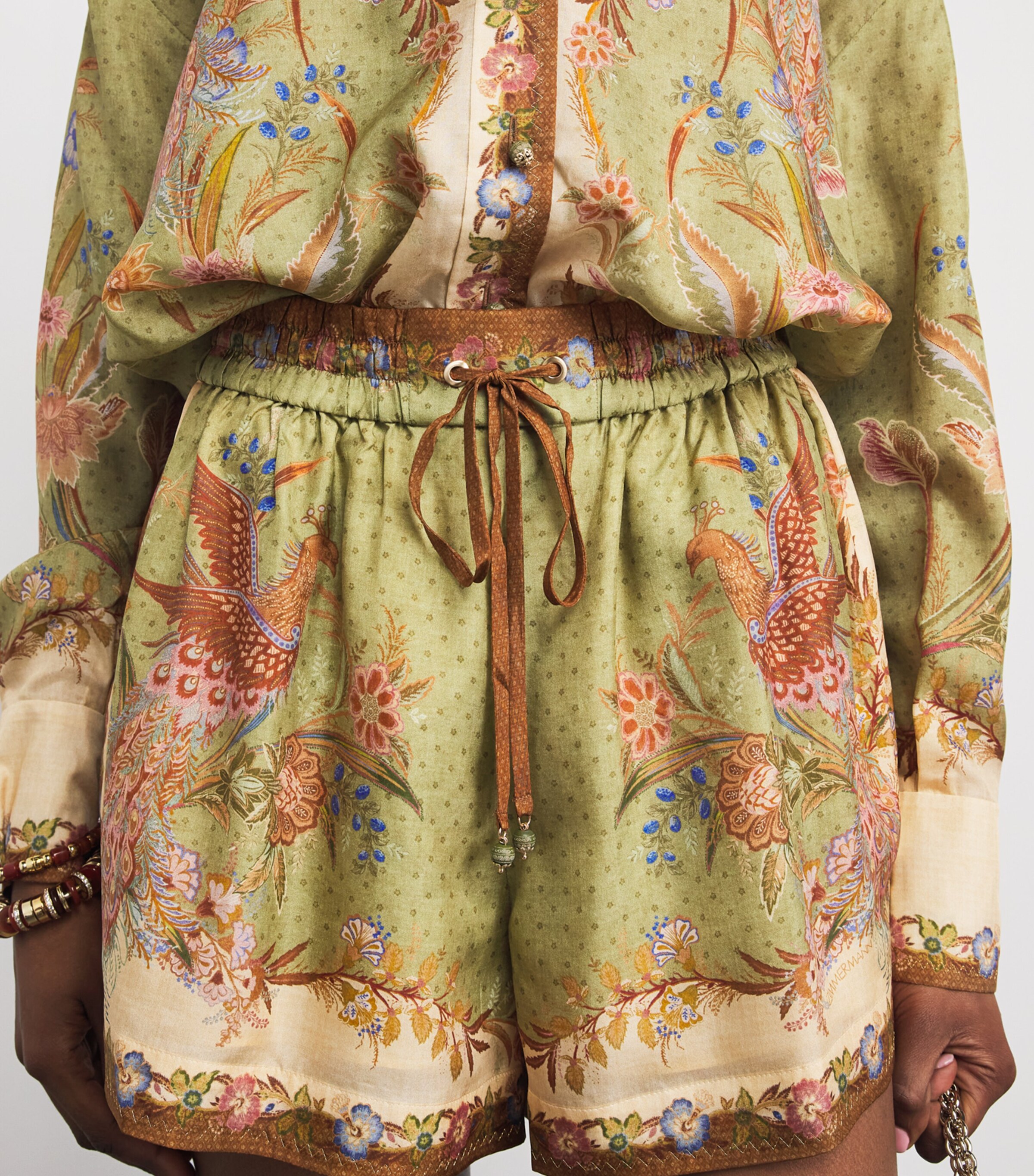 Zimmermann Womens Silk Indra Shorts Khaki Scarf Floral Image 3