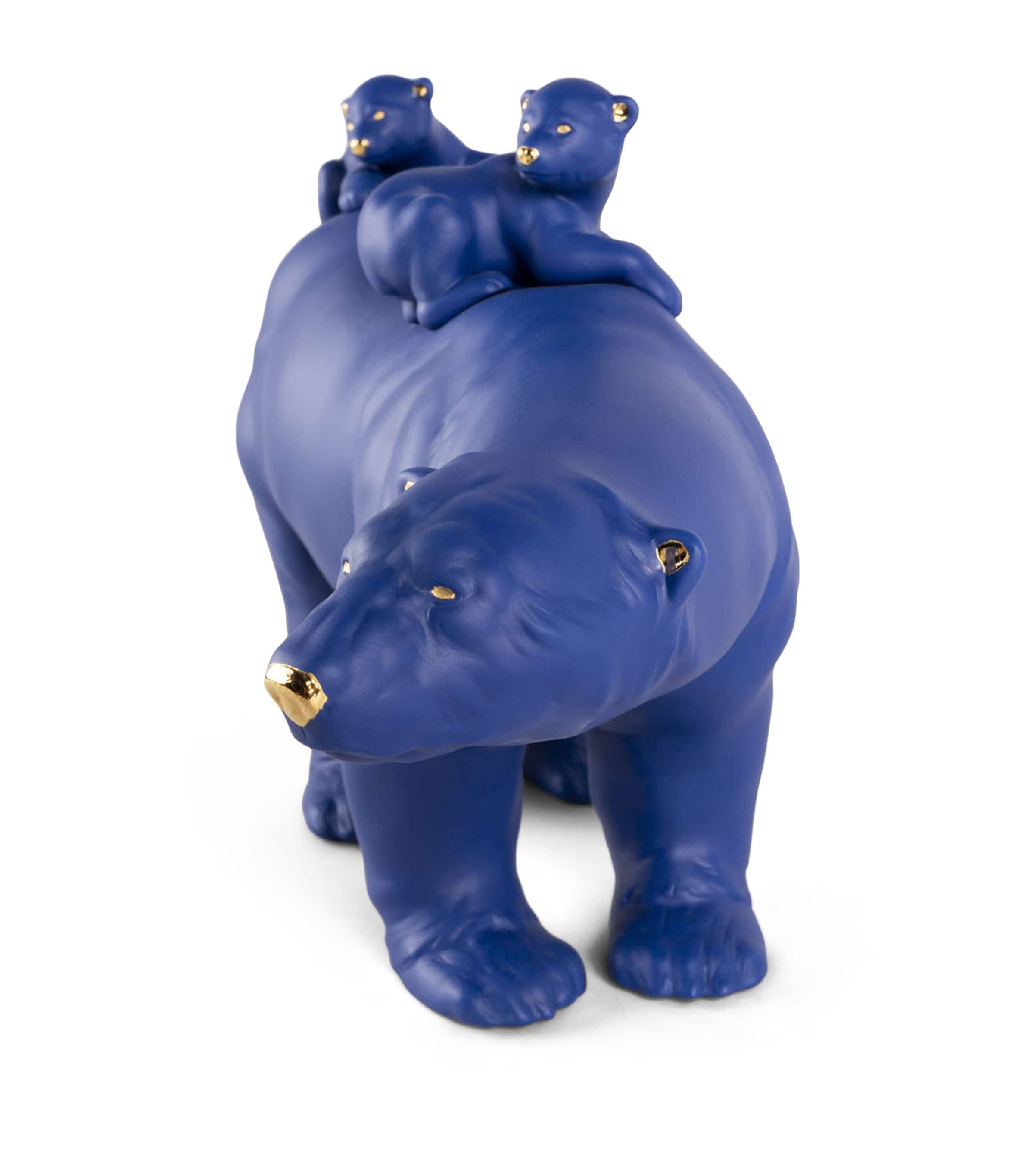 Bold Blue Mummy Bear and Babies Sculpture BLUE & GOLD Image 2