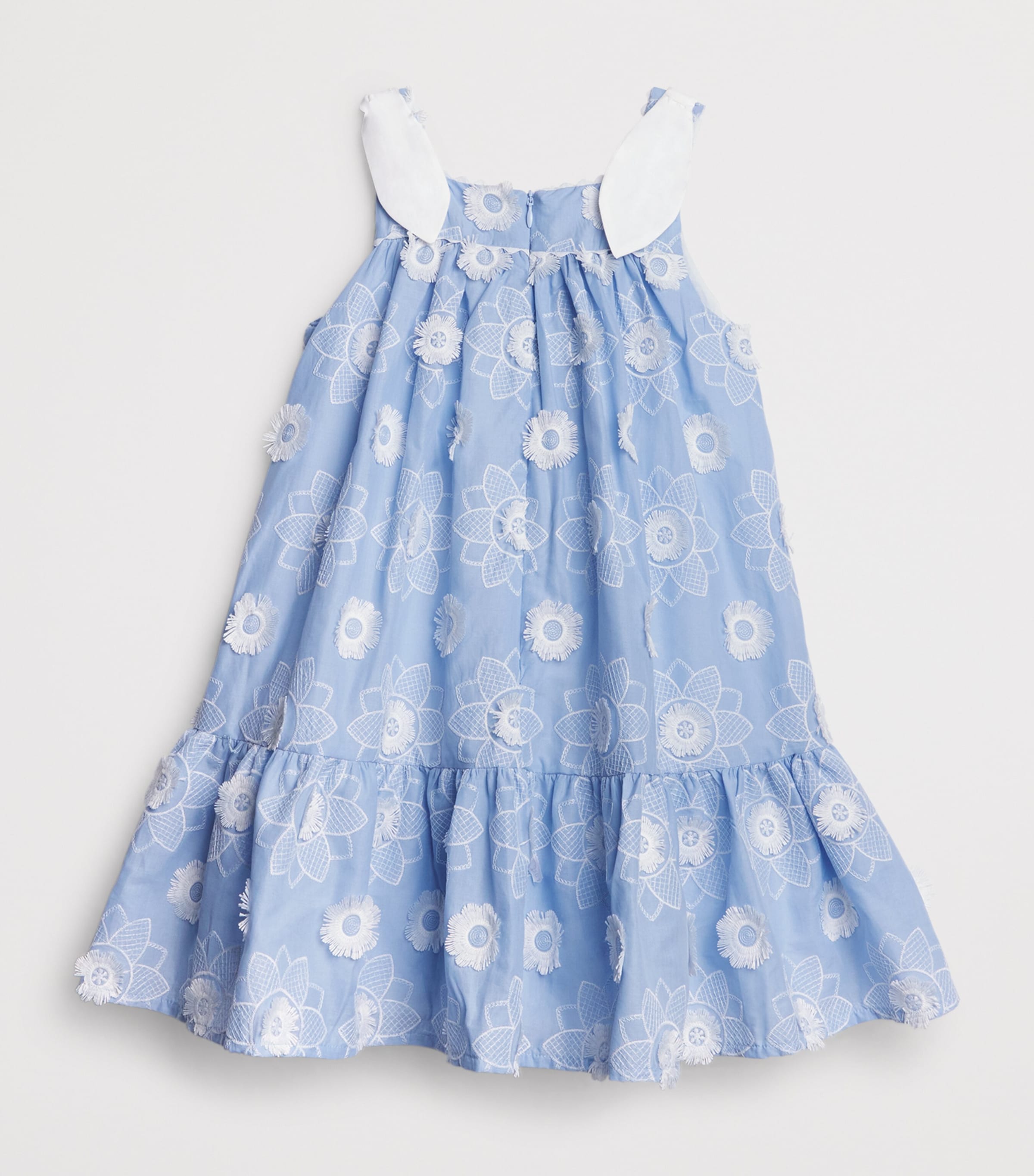 Patachou Cotton Floral Embroidered Dress (3-14 Years) Blue Porcelain Image 2