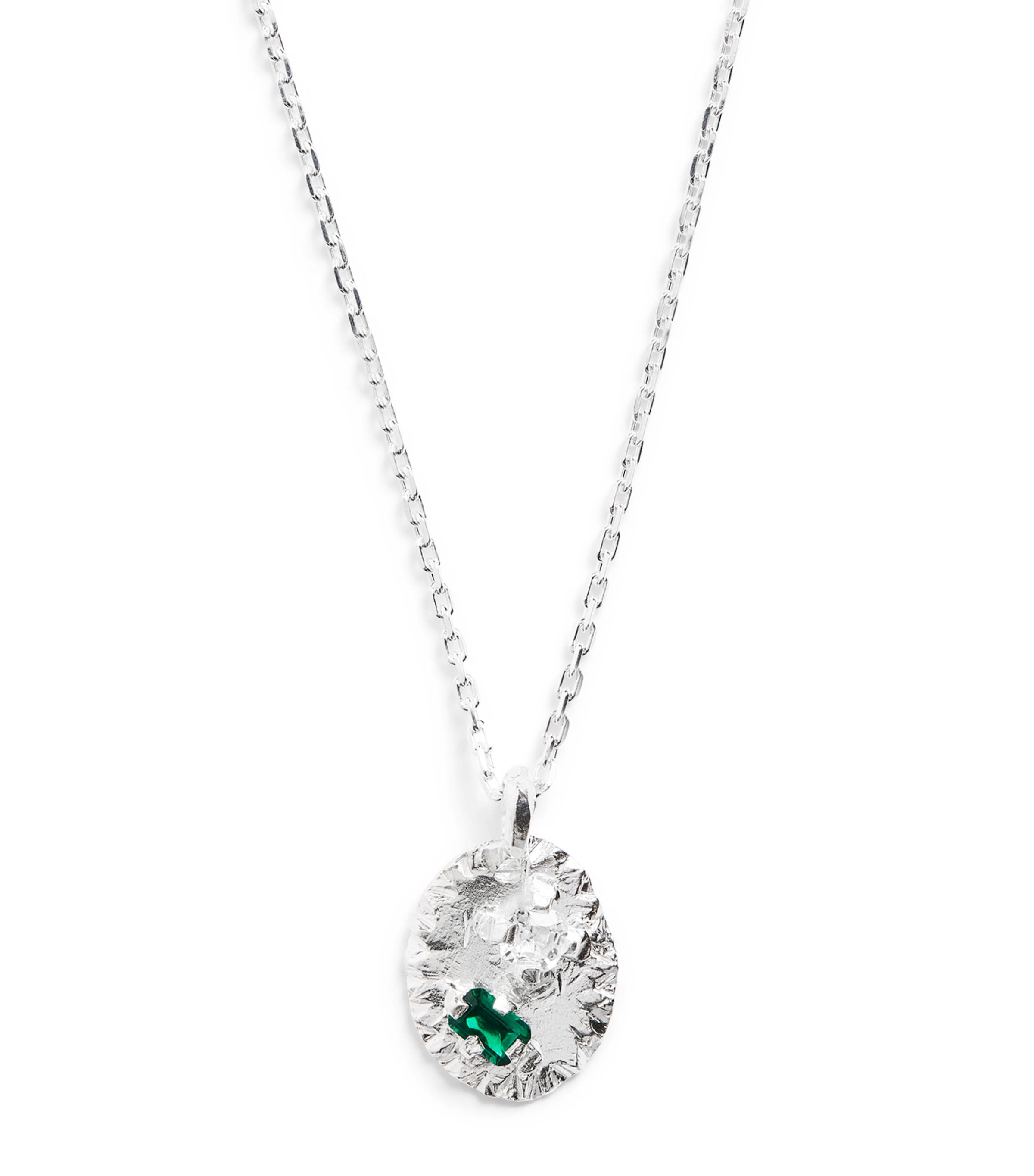 Sterling Silver, Diamond and Emerald Necklace BLUE & WHITE Image 1