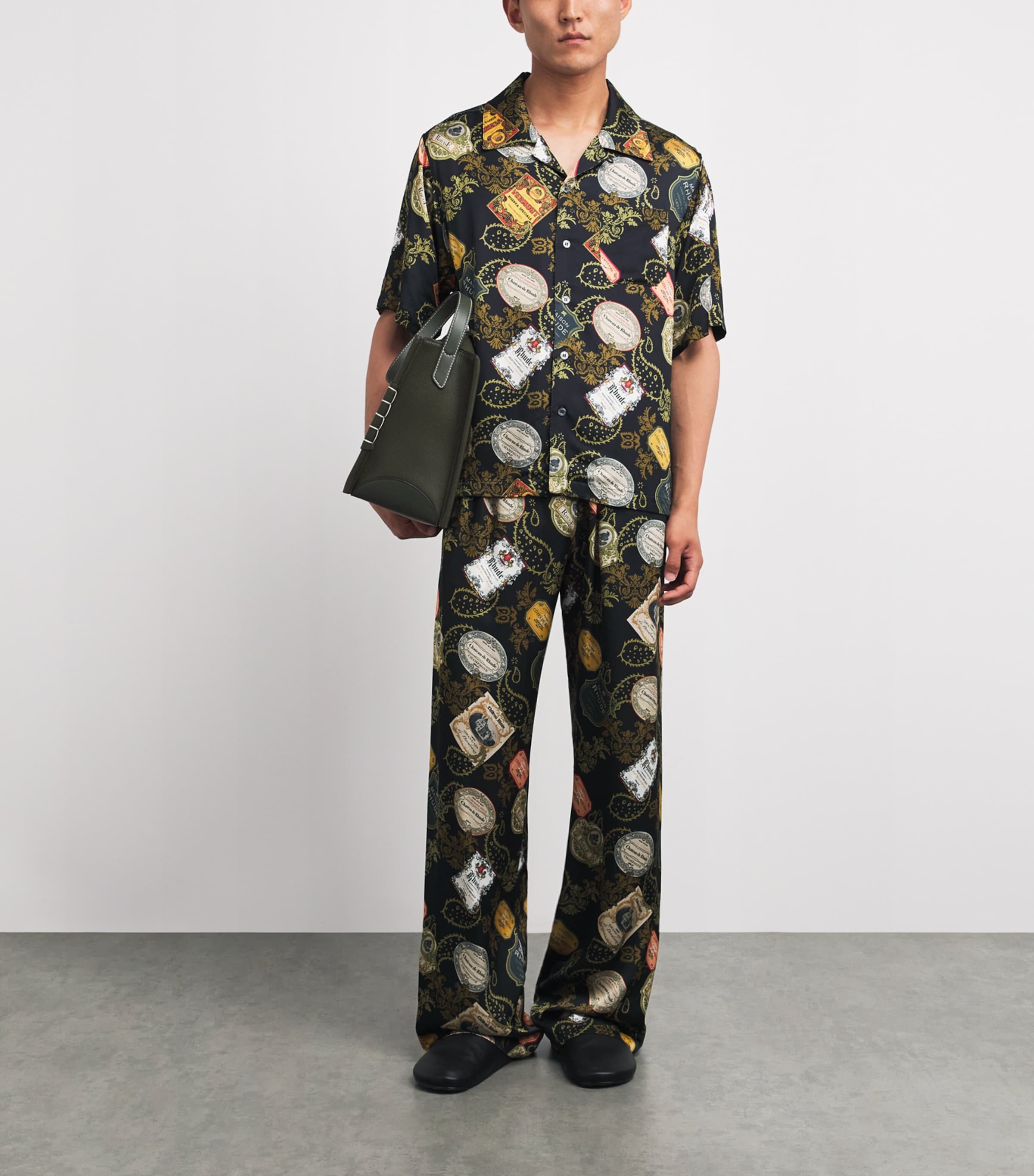 Rhude Mens Bandana Print Wide-Leg Trousers Black/multi Image 2