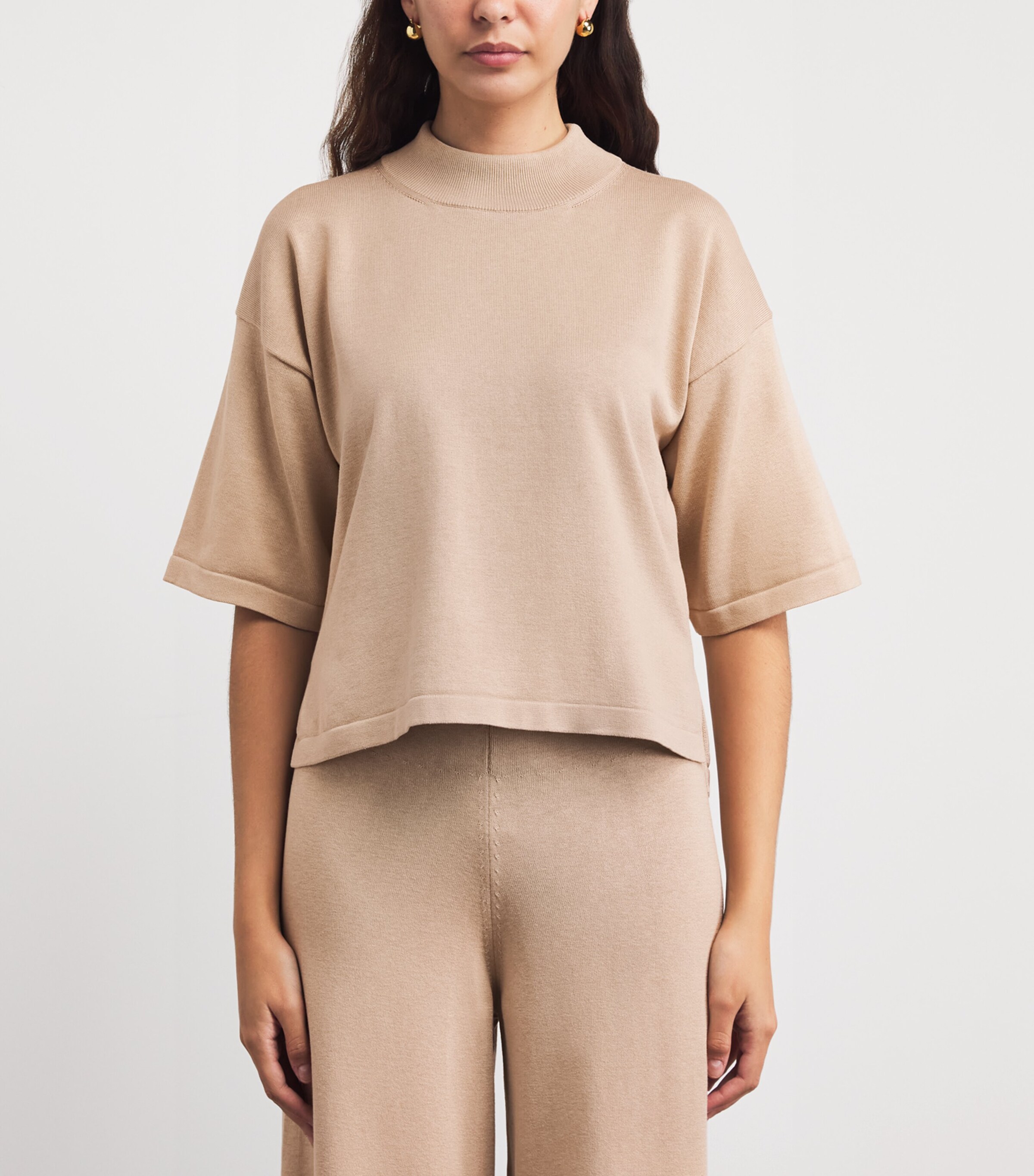 Falke Womens Silk-Cotton Mock-Neck Top Camel Image 4