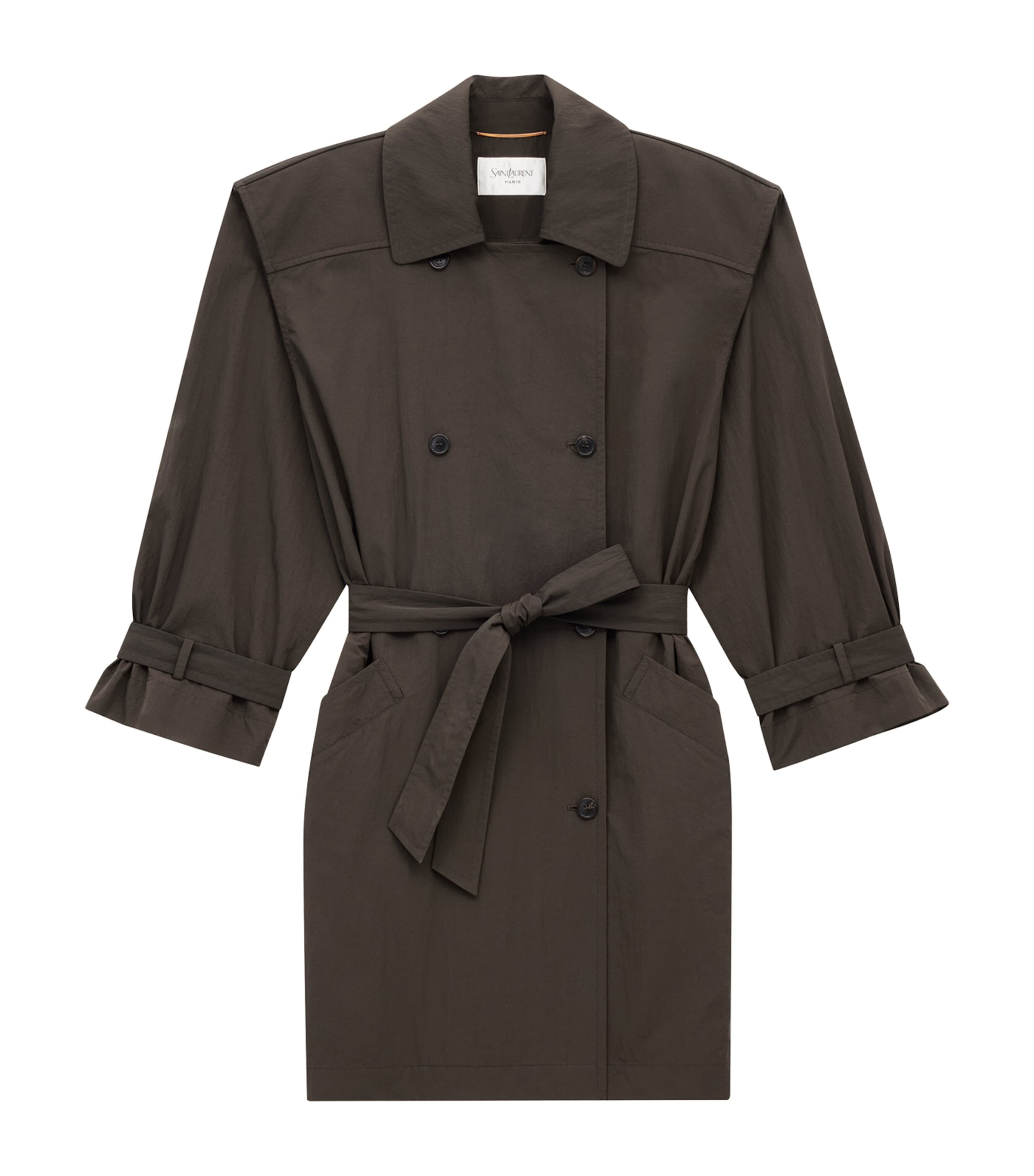 Saint Laurent Midi Trench Coat In Brown