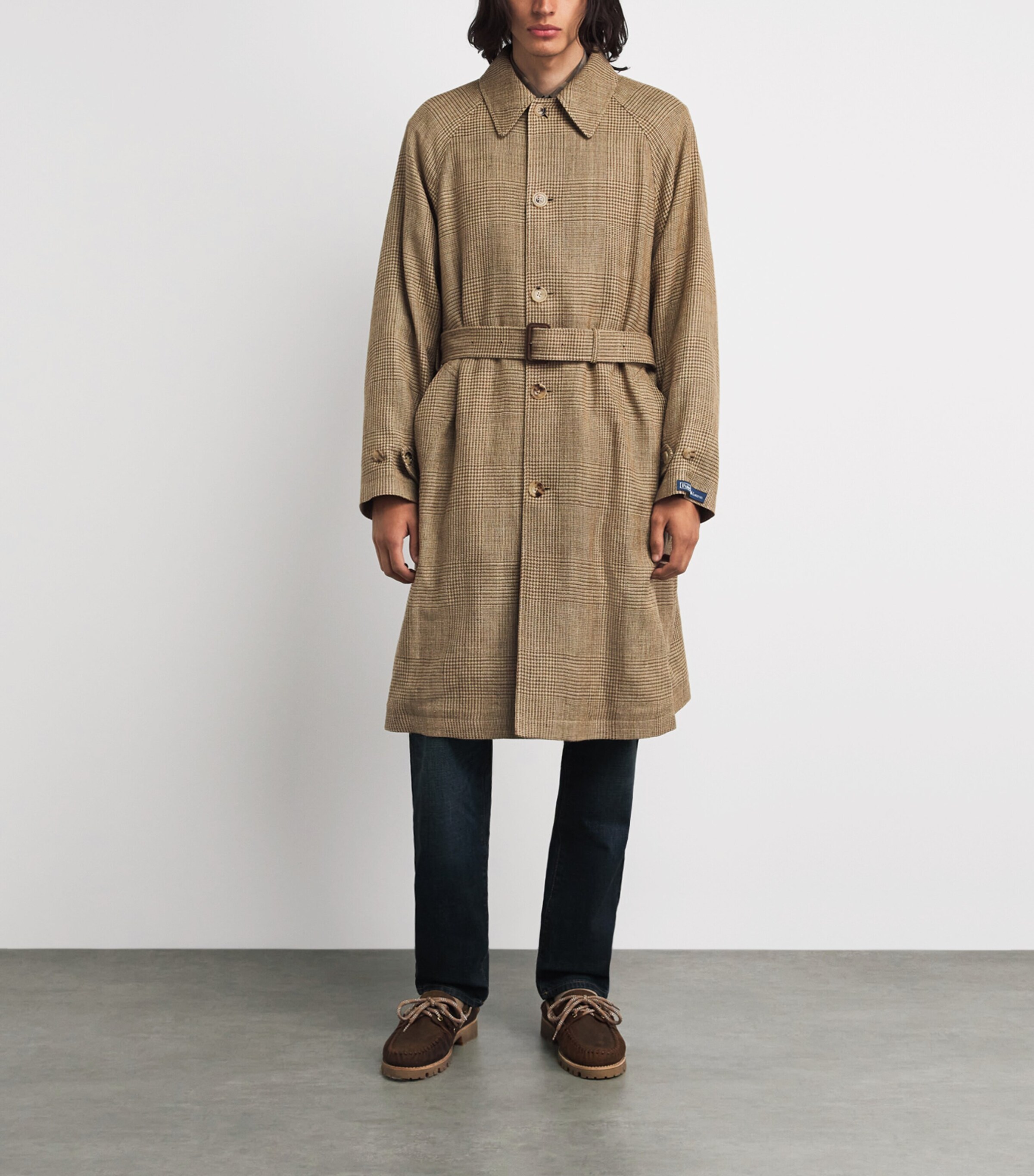 Polo Ralph Lauren Mens Silk-Linen-Wool Glen Plaid Overcoat Brown/tan Image 4
