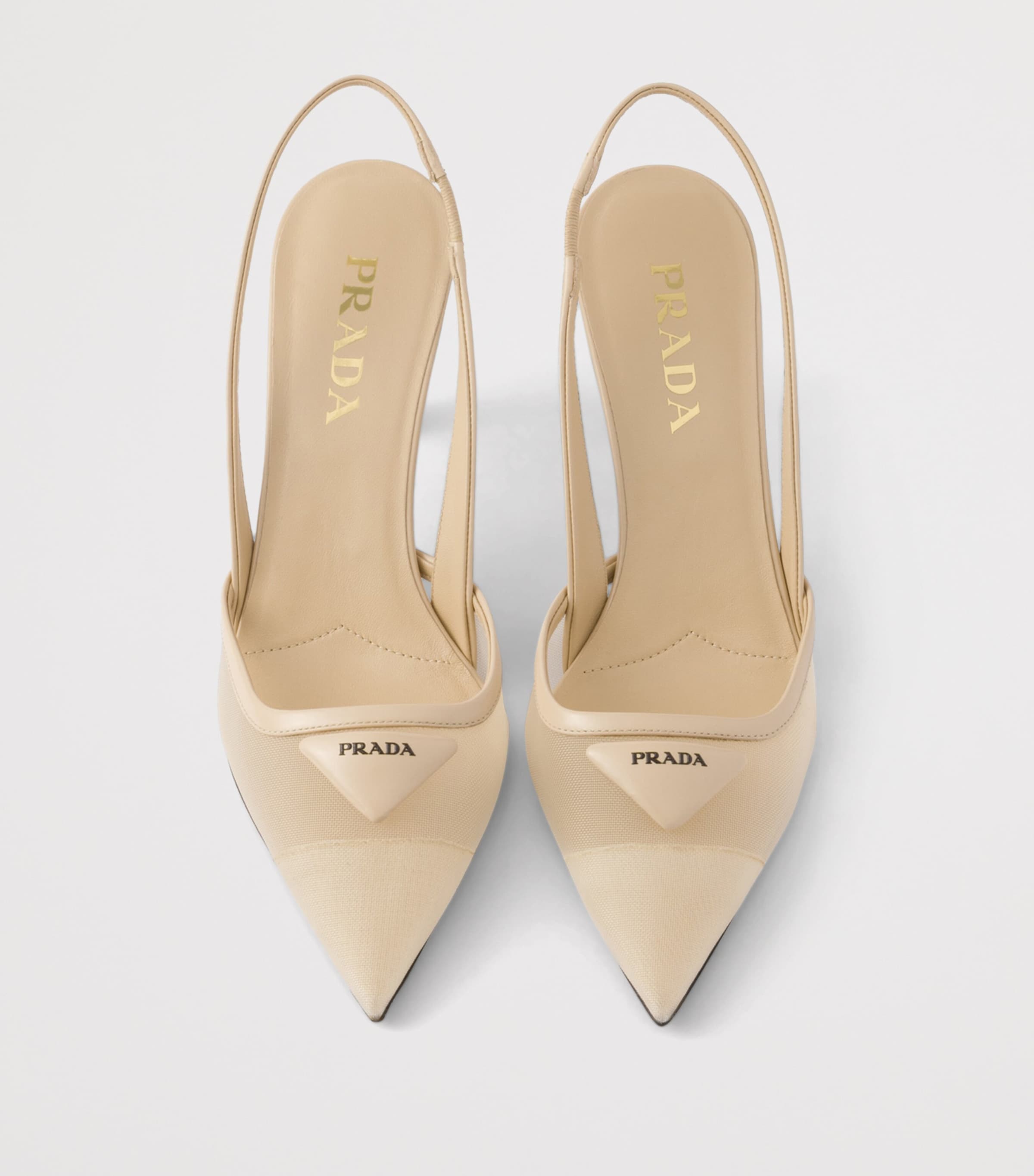 Prada Leather-Mesh Slingback Pumps 75 Neutral Image 3