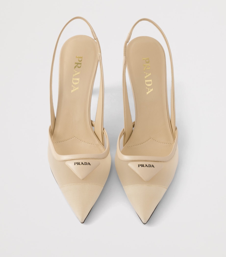 Prada Leather-Mesh Slingback Pumps 75 Neutral Image 3