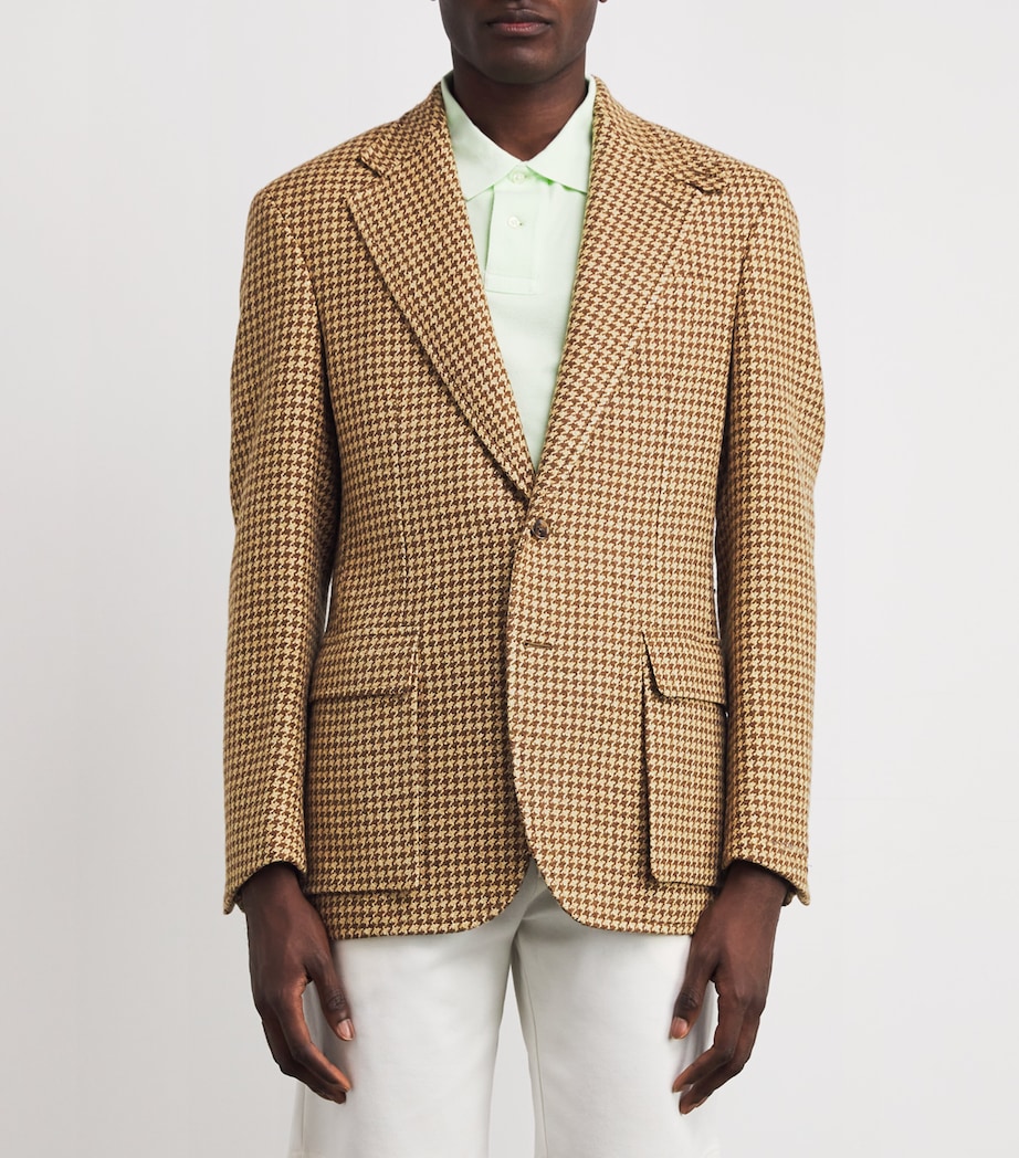 Linen, Wool and Silk Houndstooth Blazer BROWN Image 3