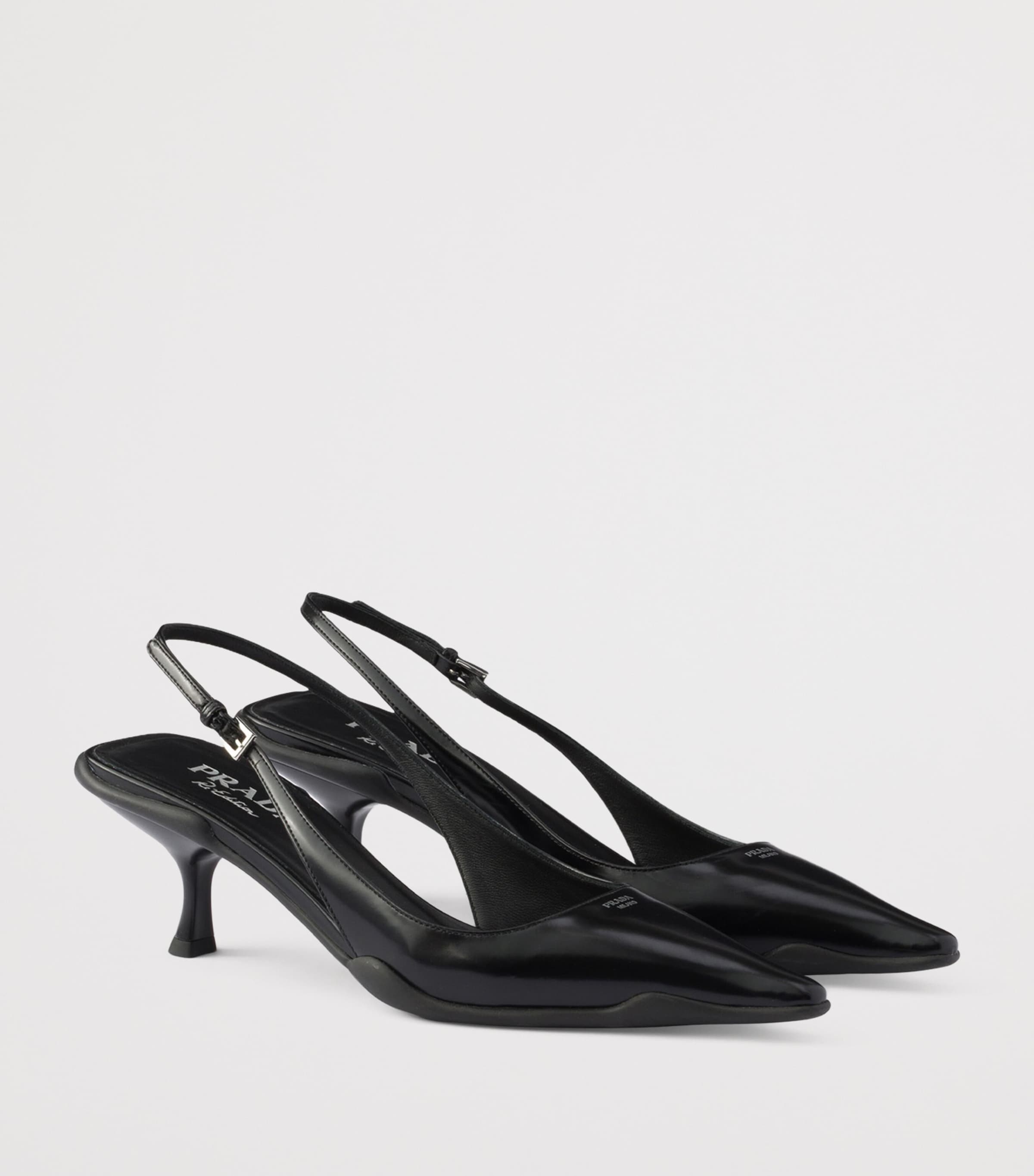 Prada Brushed Leather Slingback Pumps 55 Black Image 2
