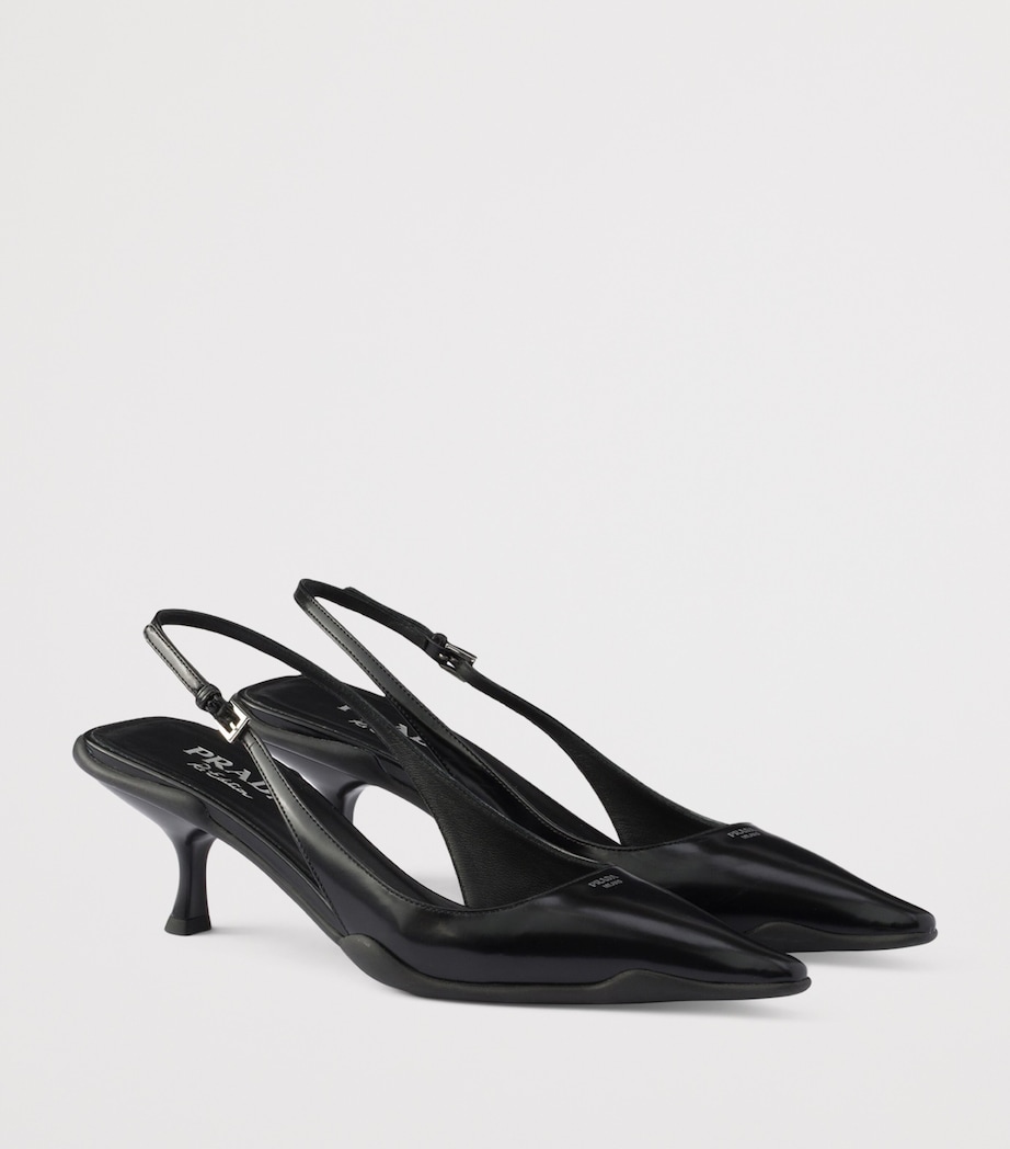 Prada Brushed Leather Slingback Pumps 55 Black Image 2