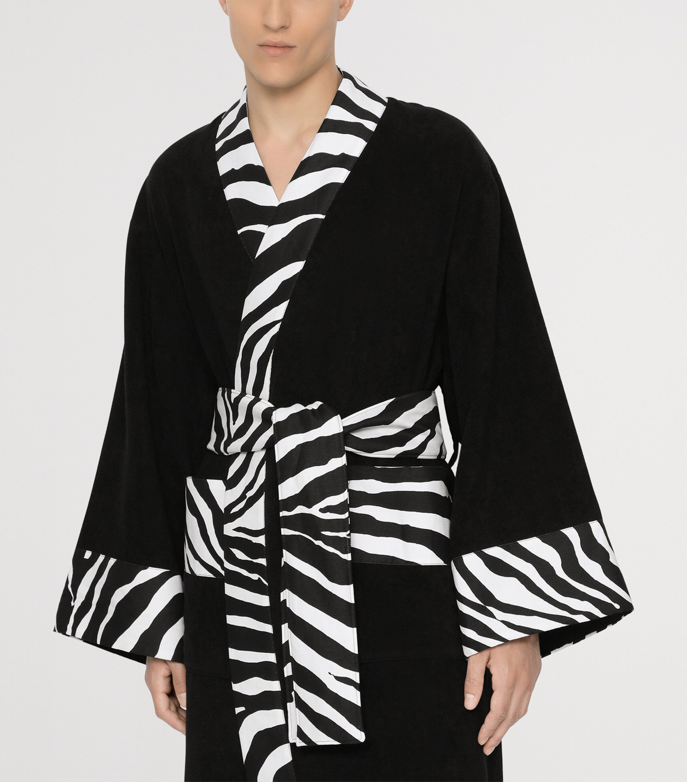 Dolce&Gabbana Casa Terry Cotton Zebra Print Robe Nero Zebra Image 9
