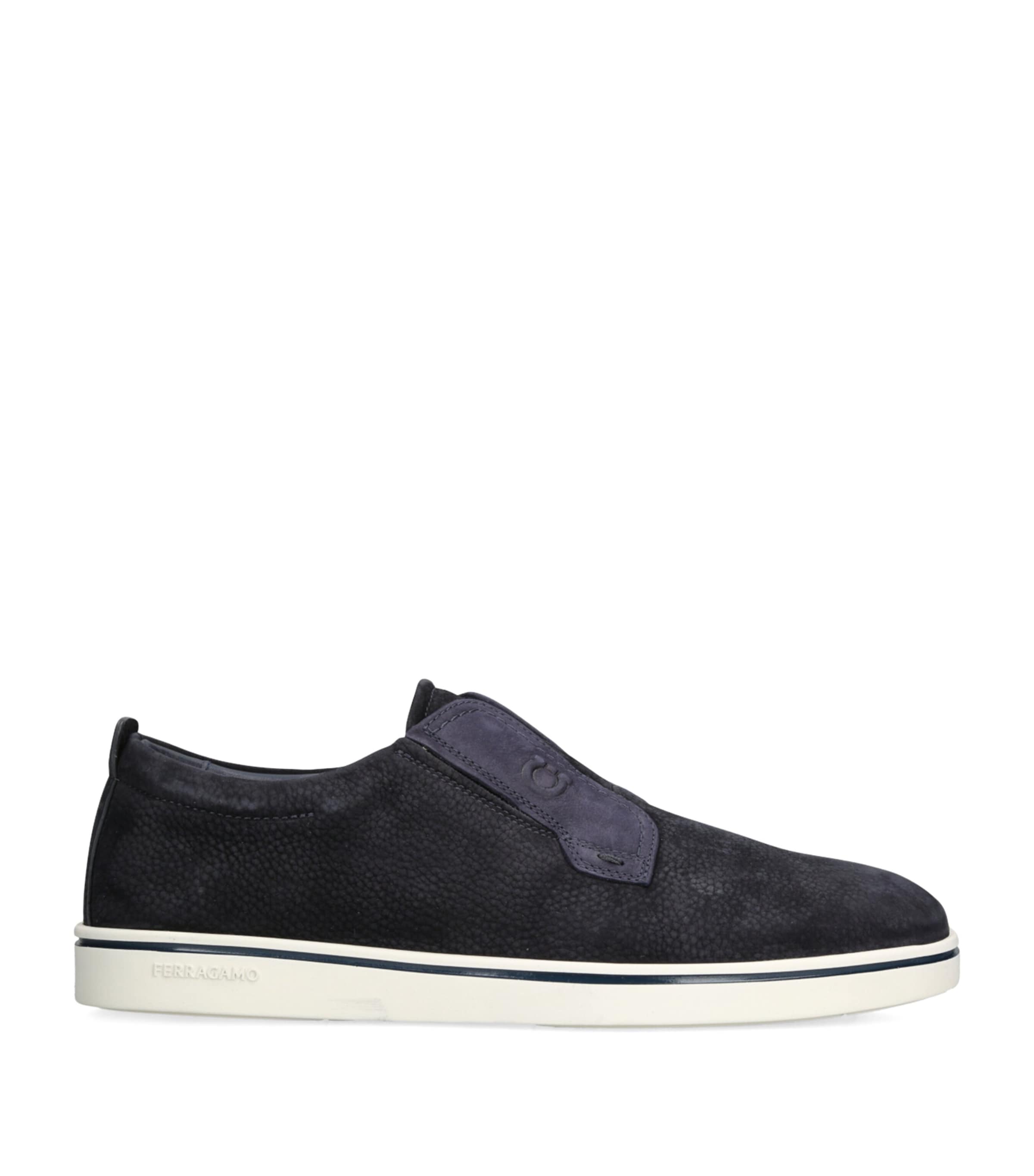 Ferragamo Navy Blue Laceless Sneakers In Blue