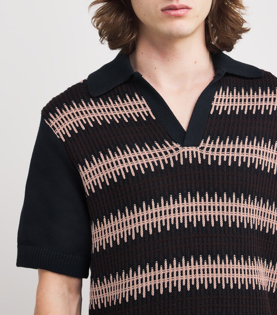 Organic Cotton Knitted Penhale Polo Shirt NAVY Image 6