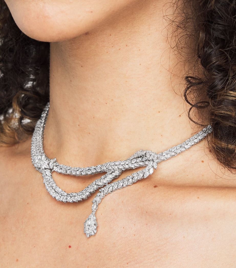 White Gold and Diamond Y-Couture Leaf Choker WHITE GOLD Image 4