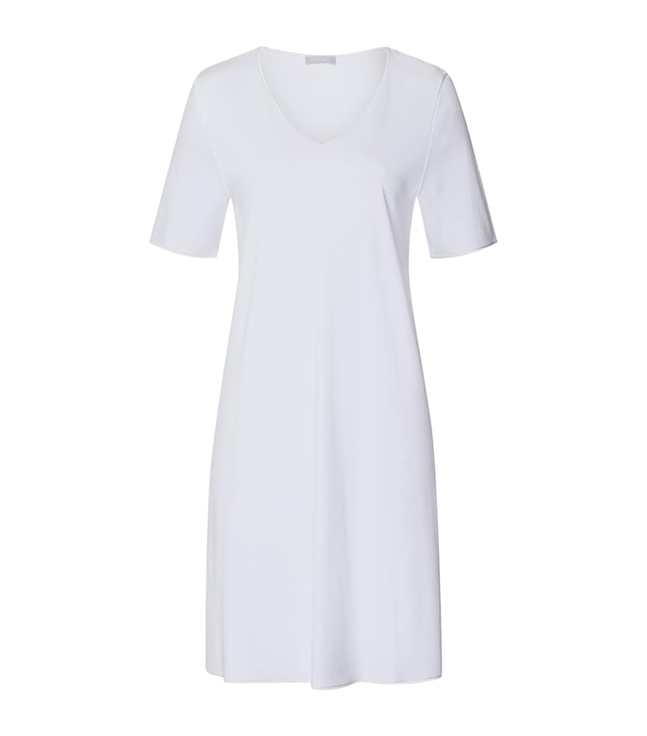 Short-Sleeve Cotton Silk Nightdress WHITE Image 1