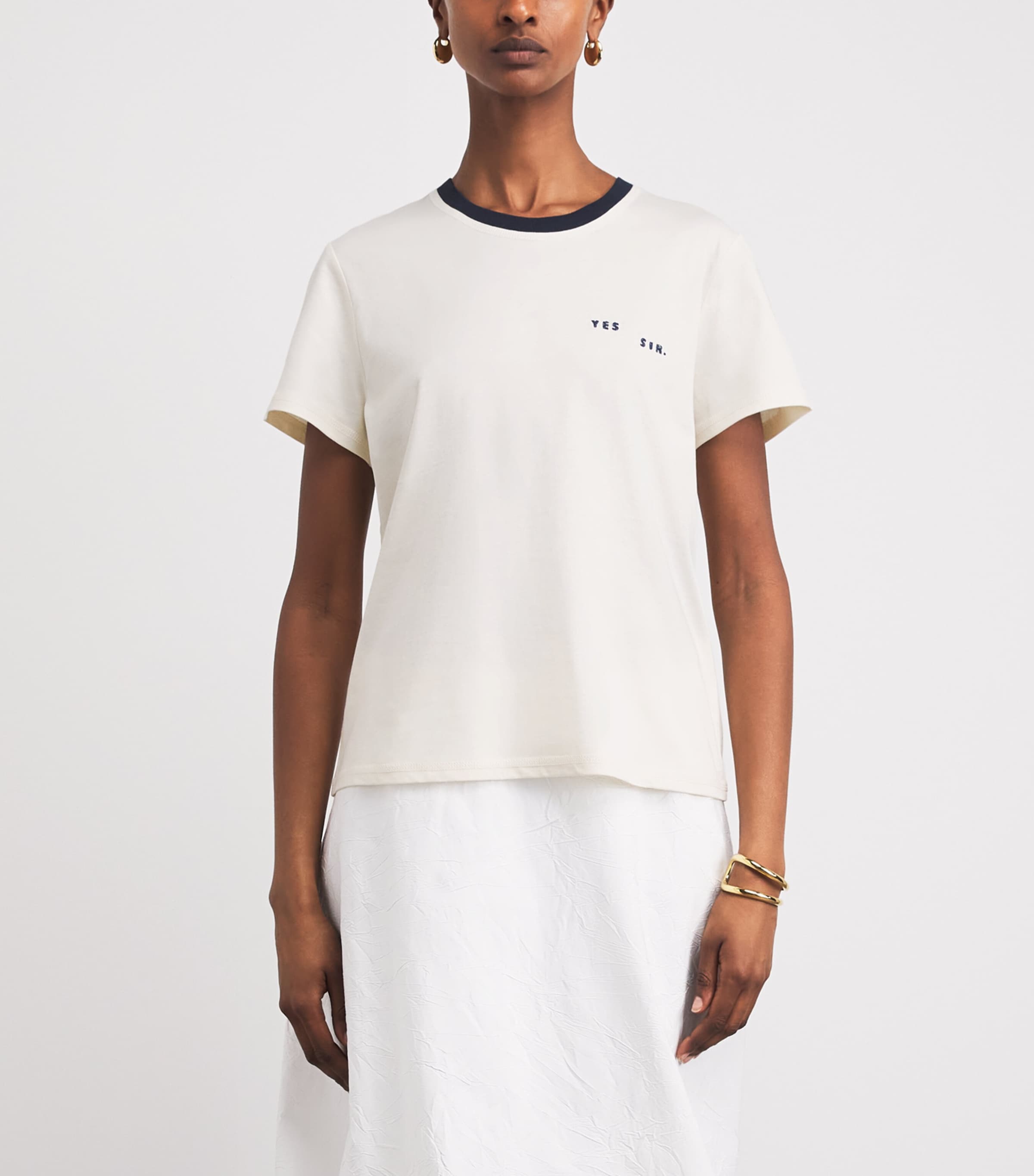 SIR. Womens Cotton Embroidered T-Shirt Ecru Image 4