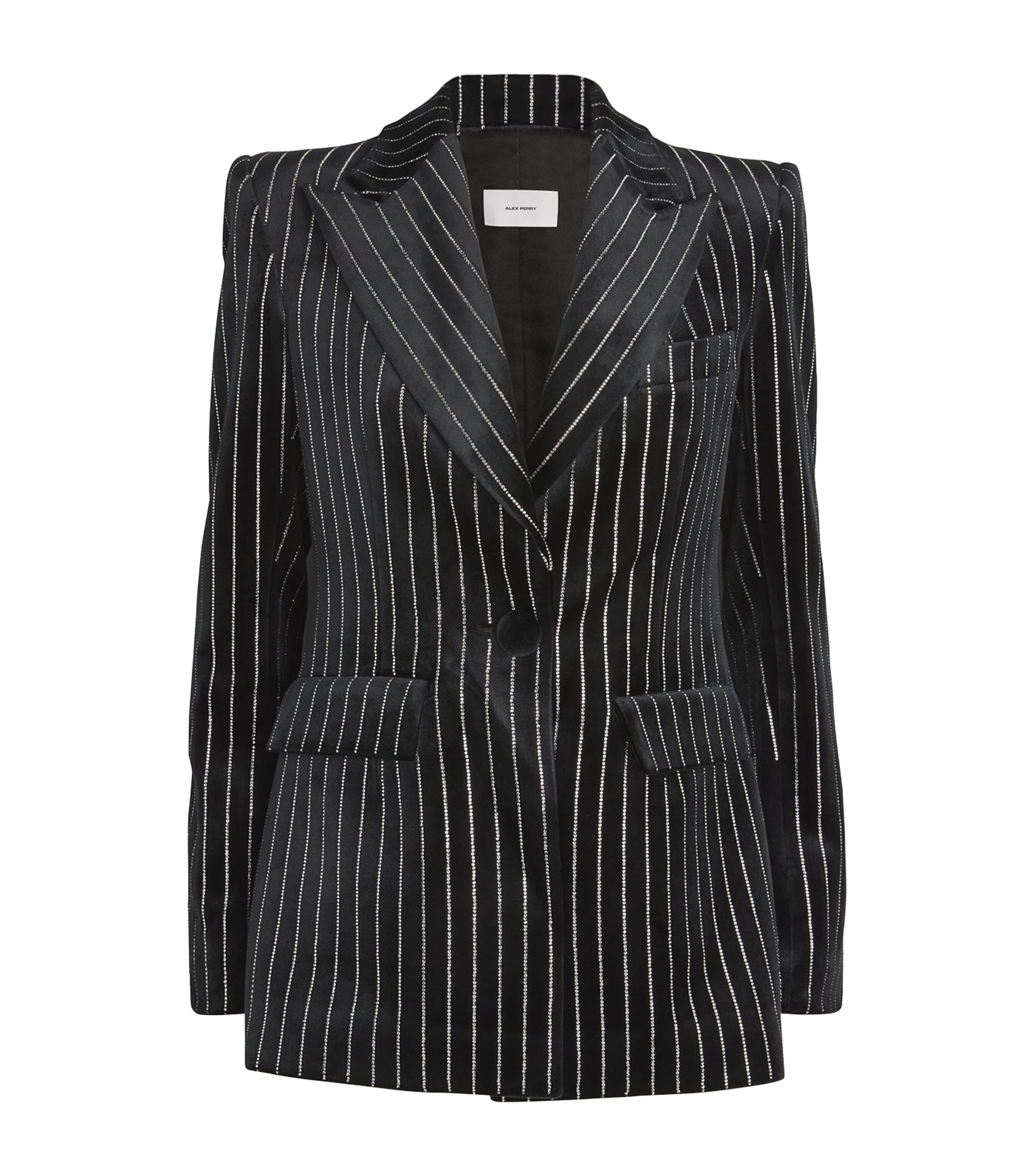 Shop Alex Perry Velvet Crystal-embellished Blazer In Black