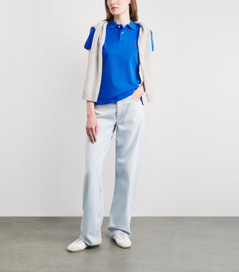 Polo Ralph Lauren Womens Cotton Beaded Big Pony Polo Shirt Gala Blue Image 2