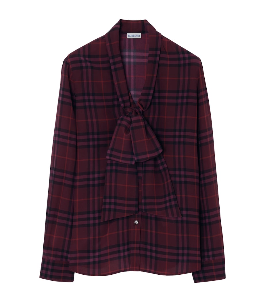 Burberry Womens Silk Check Pussybow Blouse Acer Purple Ip Check Image 1