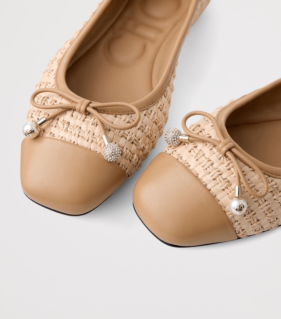 Elme Leather-Raffia Ballet Flats CAPPUCCINO/NATURAL Image 3