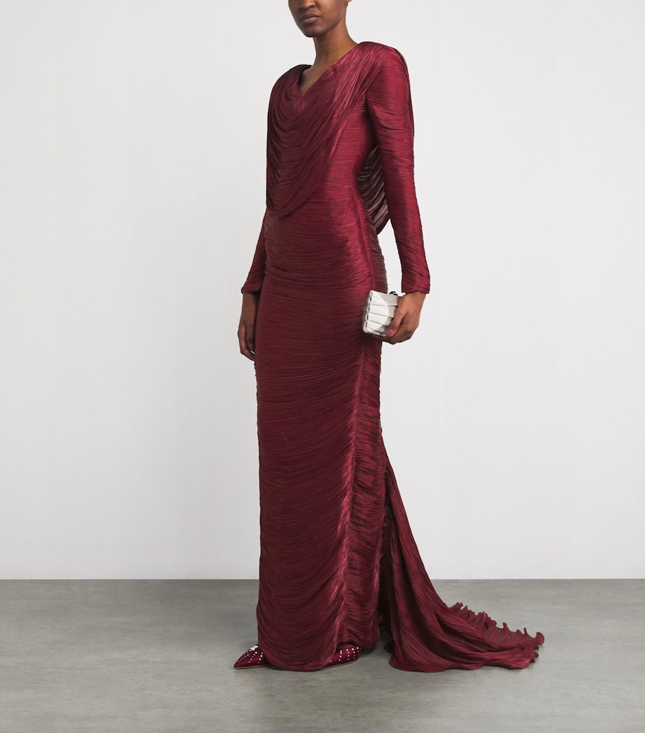 Ruched V-Neck Gown MAROON Image 2